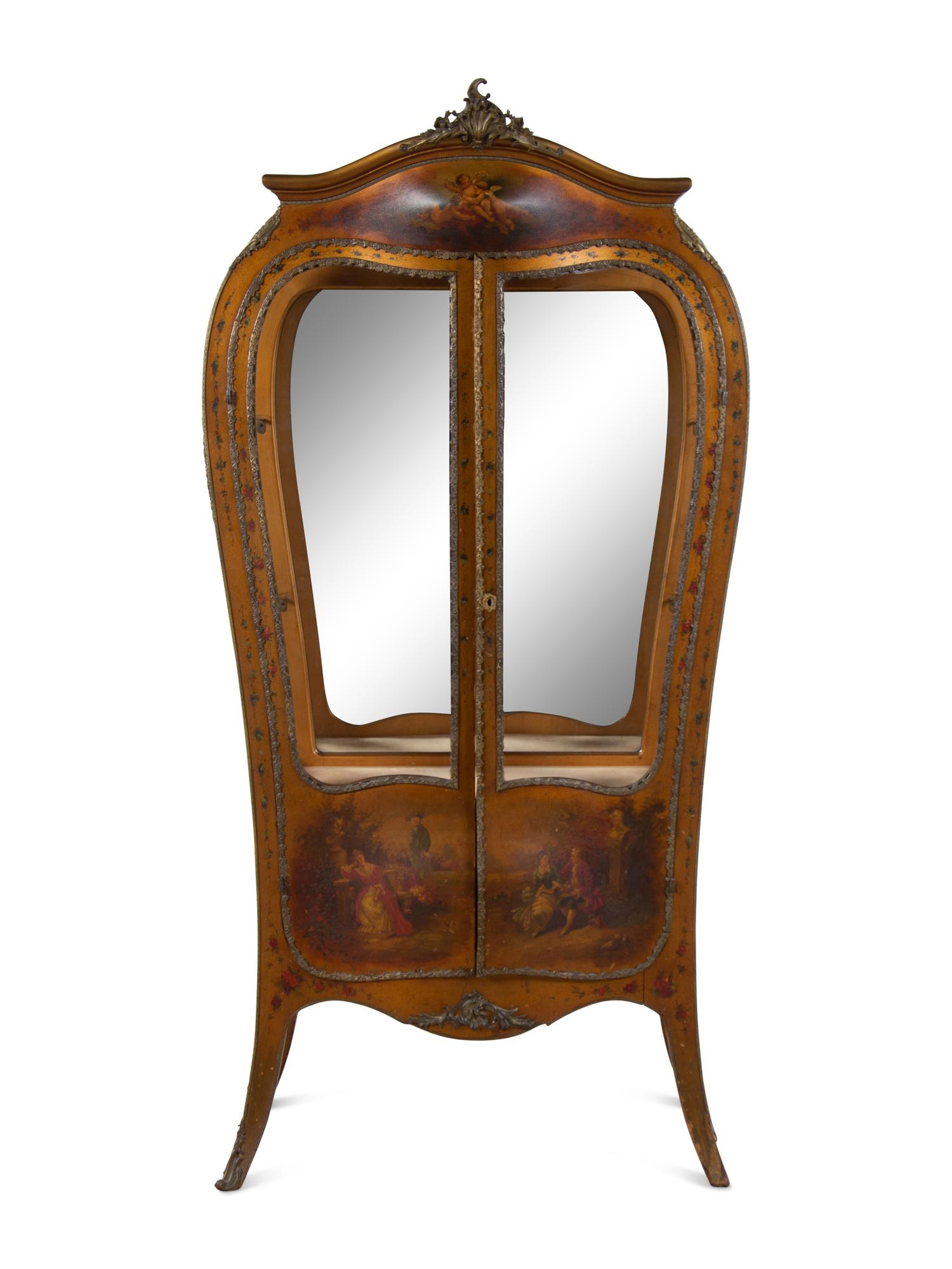 A Louis XV Style Gilt Bronze Mounted Vernis Martin Vitrine Cabinet