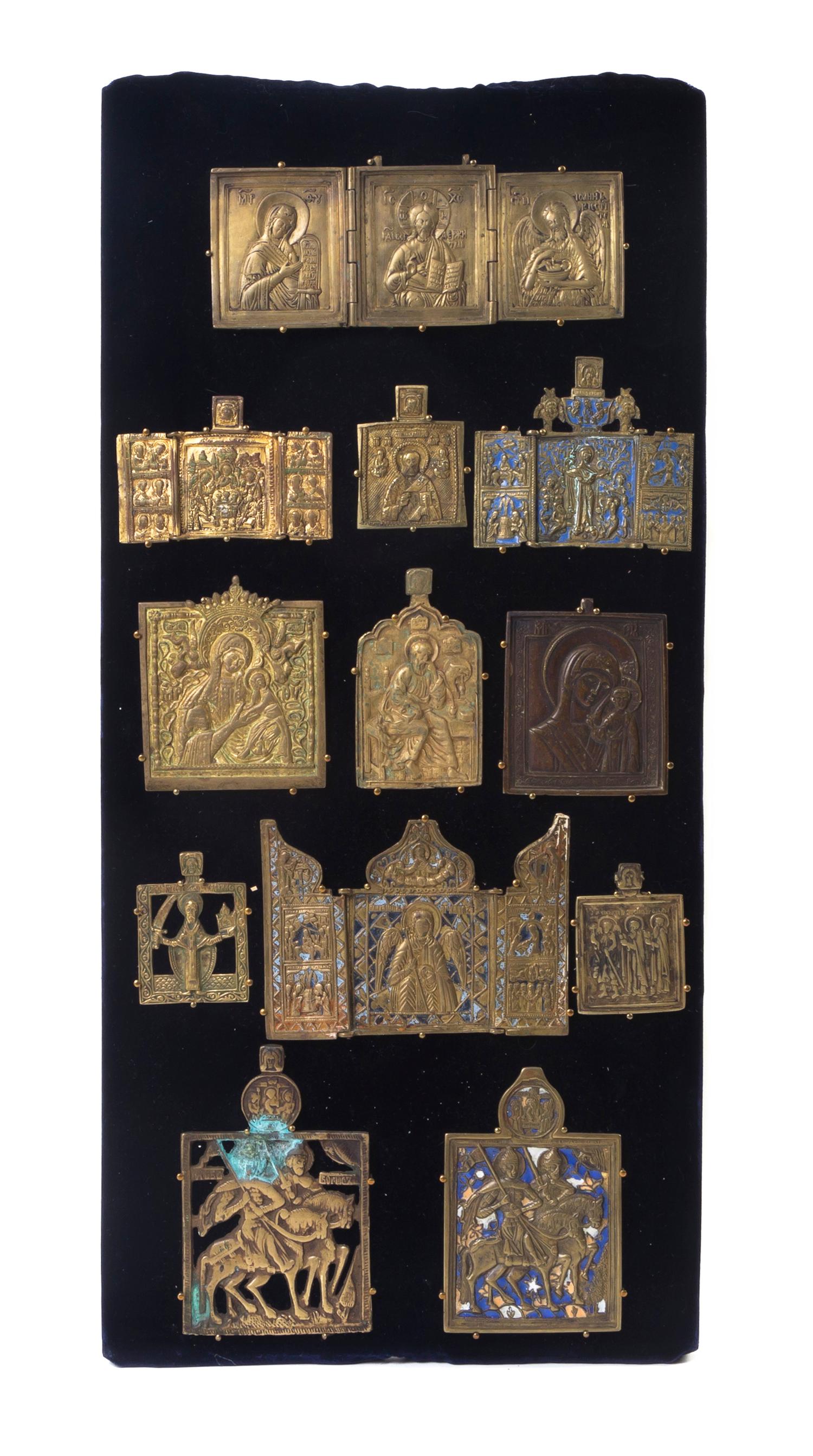 Twelve Russian Polychrome Enameled Bronze Icon Pendants, 19TH CENTURY AND EARLIER,Height of panel 24 x width 11 1/2 inches. — 19TH CENTURY AND EARLIER