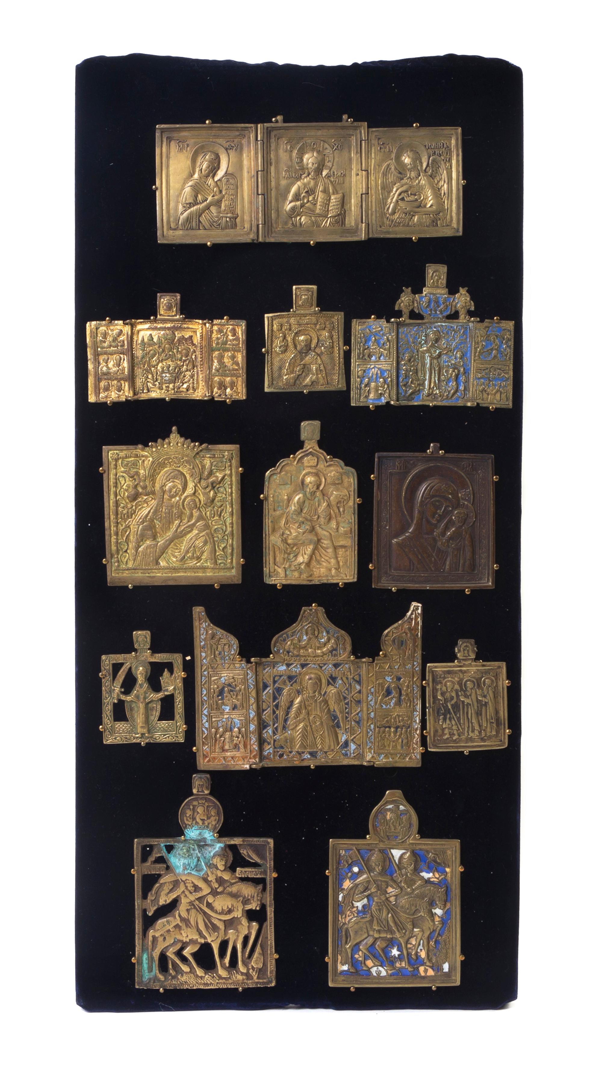Twelve Russian Polychrome Enameled Bronze Icon Pendants, 19TH CENTURY AND EARLIER,Height of panel 24 x width 11 1/2 inches. — 19TH CENTURY AND EARLIER