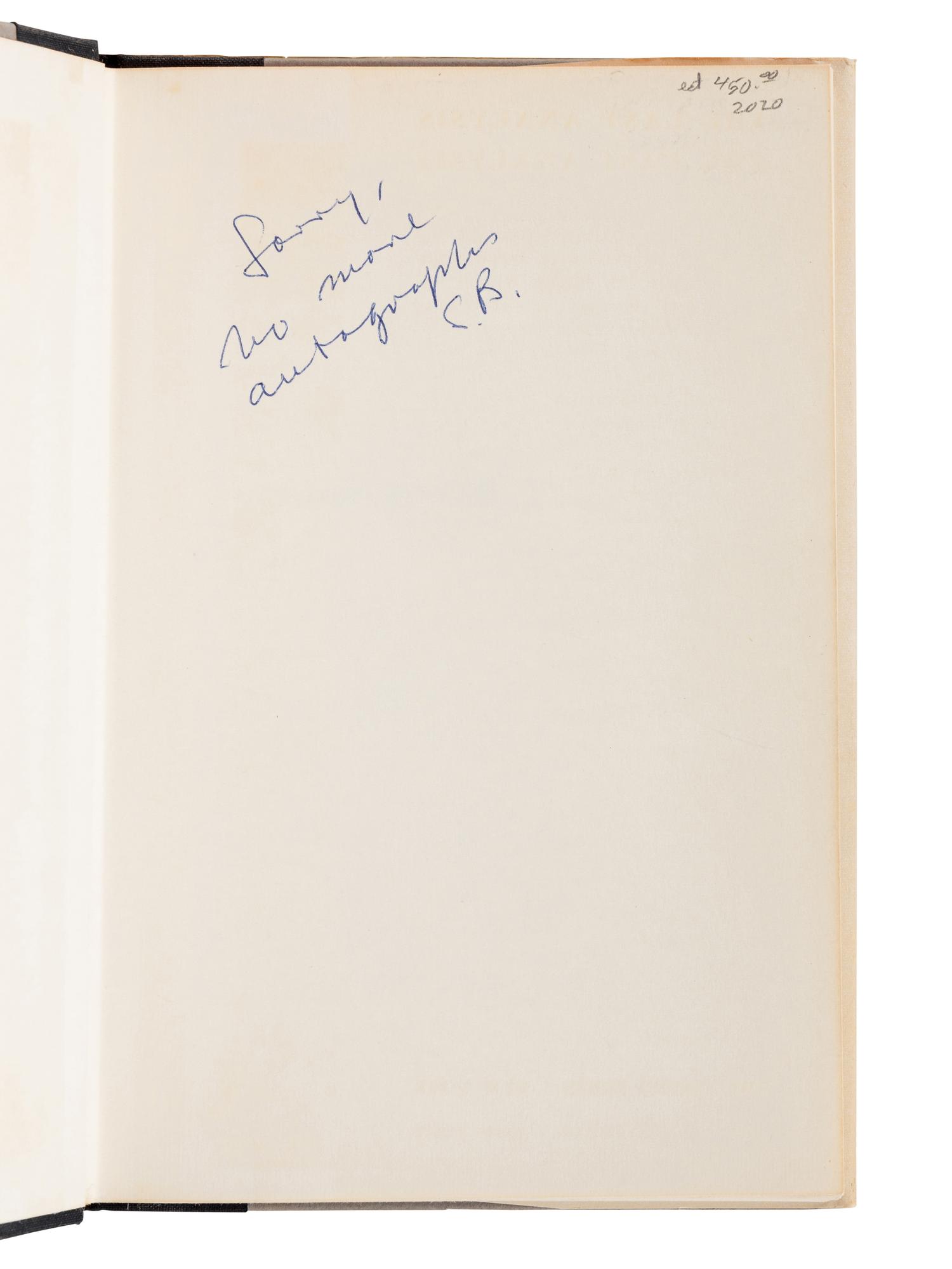 BELLOW, Saul (1915-2005). A group of 8 works by Bellow, MANY FIRST EDITIONS, MANY SIGNED, comprising:
