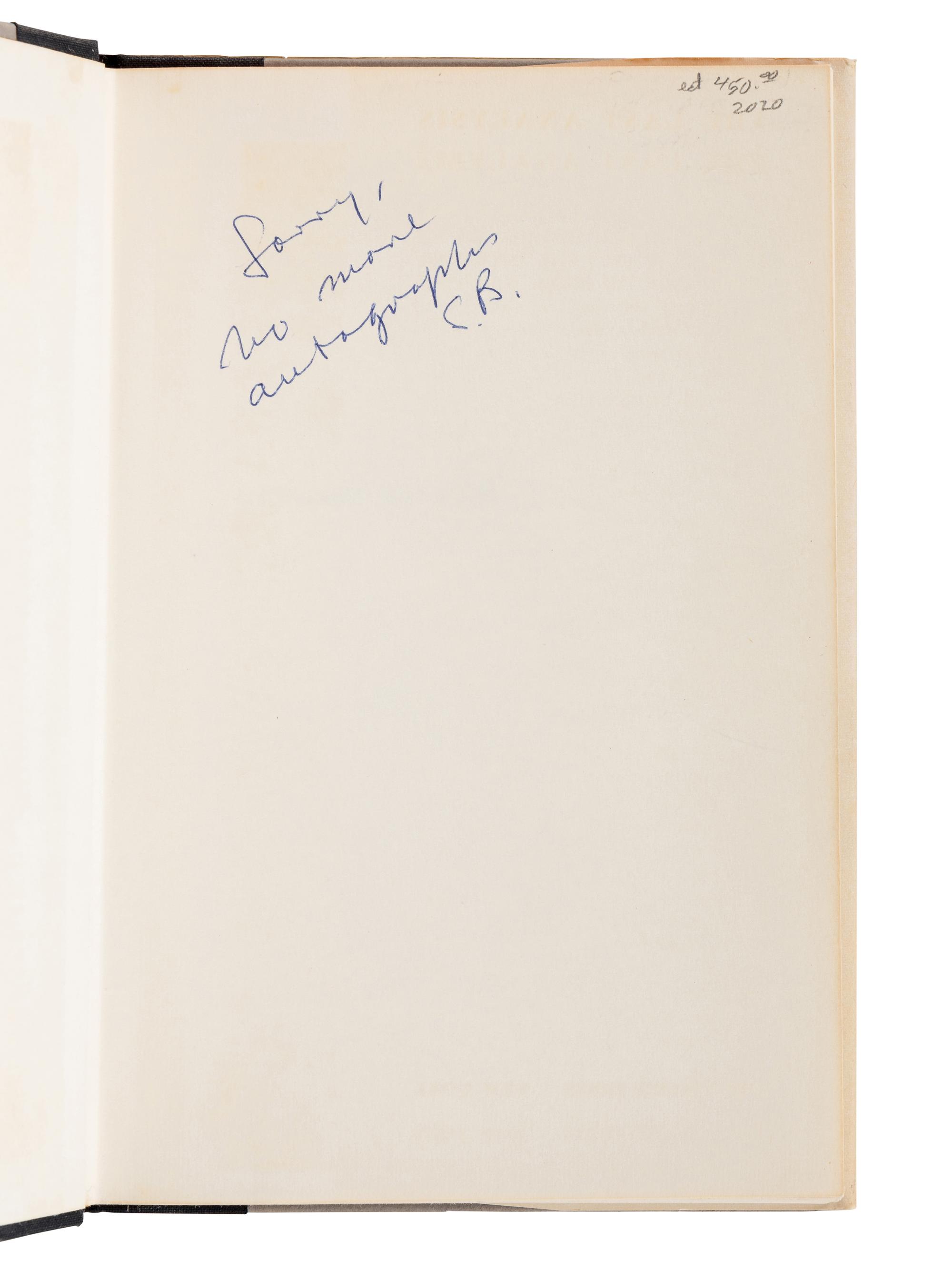 BELLOW, Saul (1915-2005). A group of 8 works by Bellow, MANY FIRST EDITIONS, MANY SIGNED, comprising: