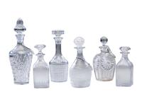 Six Cut and Etched Glass Decanters