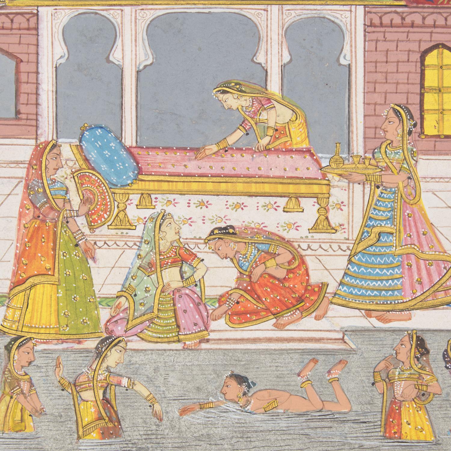 A Painting of Maidens Bathing in a Palace Pool, North or Western India, 19th/20th Century