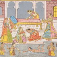 A Painting of Maidens Bathing in a Palace Pool, North or Western India, 19th/20th Century