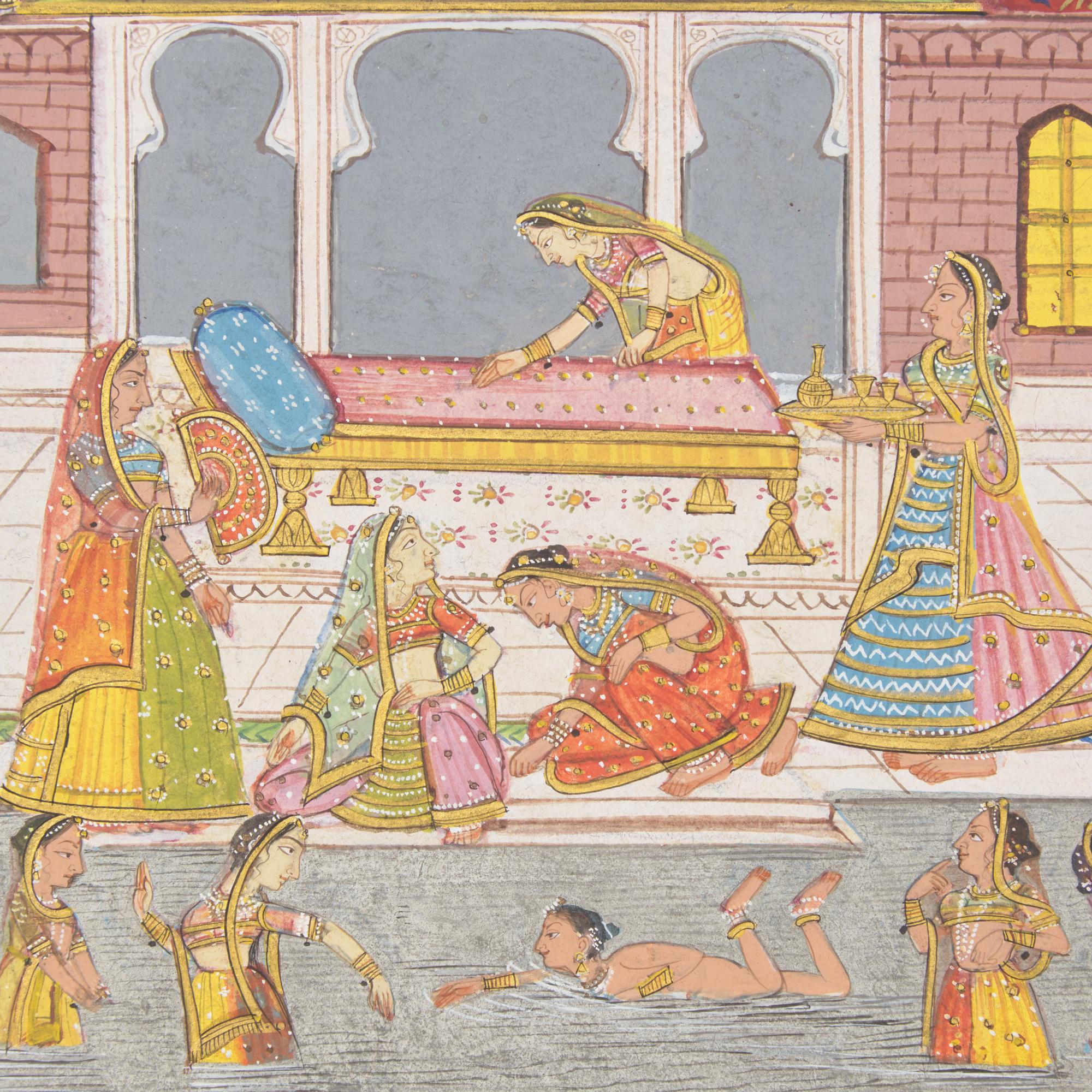 A Painting of Maidens Bathing in a Palace Pool, North or Western India, 19th/20th Century