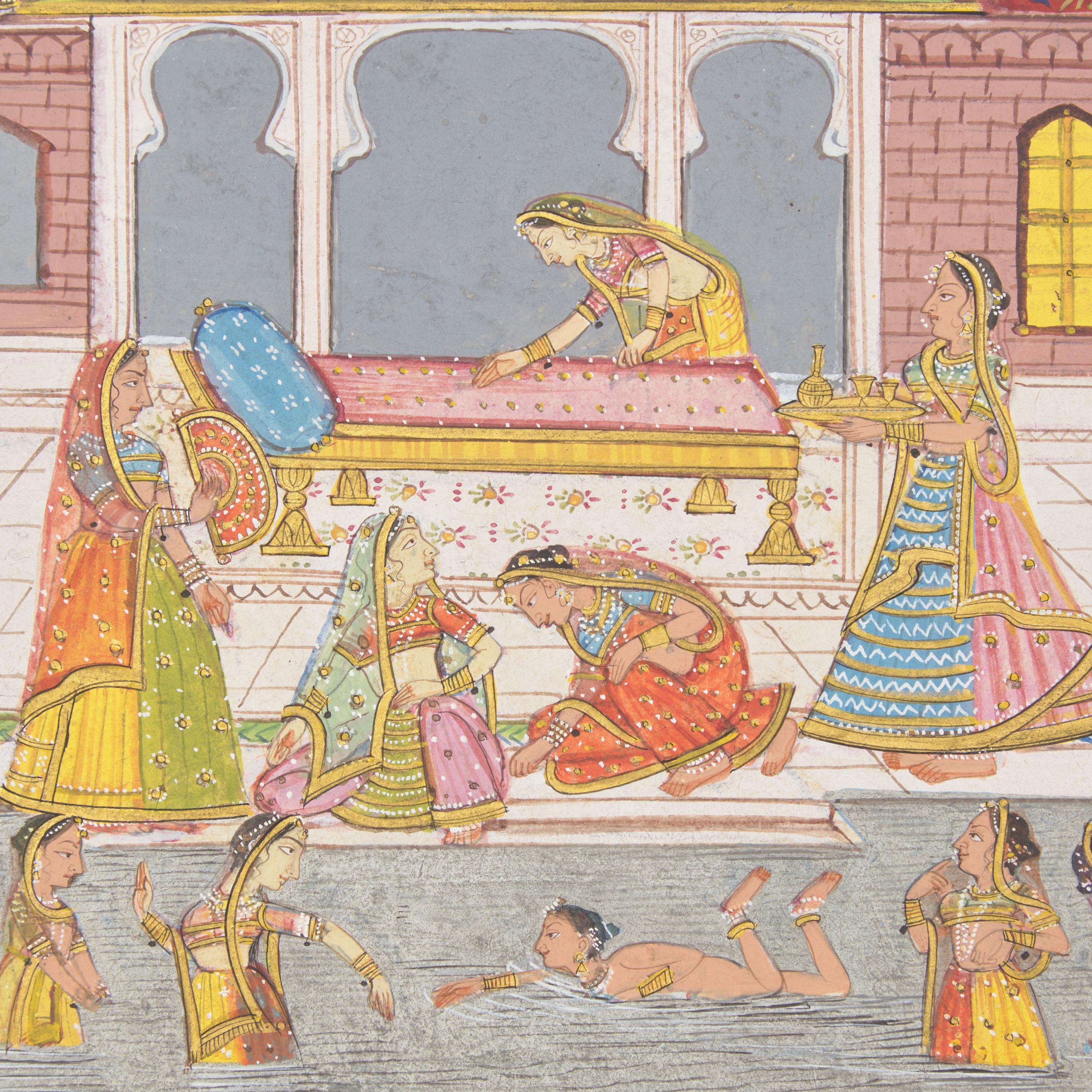 A Painting of Maidens Bathing in a Palace Pool, North or Western India, 19th/20th Century