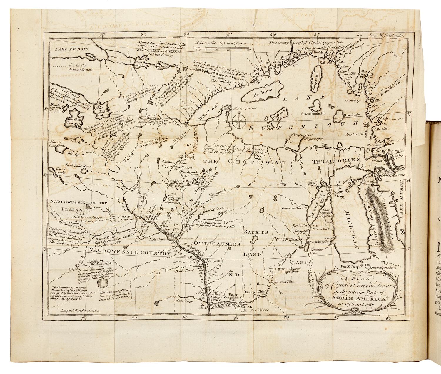 CARVER, Jonathan (1732-1780). Travels through the Interior Parts of North-America, in the Years 1766, 1767, and 1768 . London: Printed for the author and sold by J. Walter, 1778.