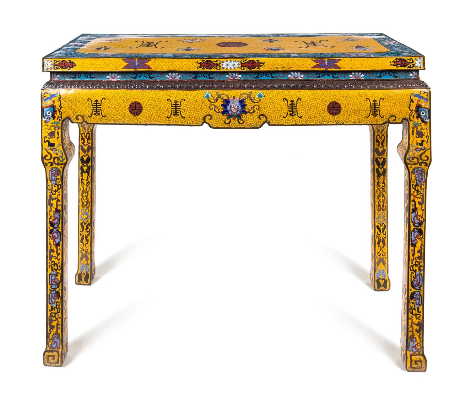 A Chinese Cloisonne Enamel Altar Table Height 32 x width 41 x depth 16 1/4 inches. — 20TH CENTURY