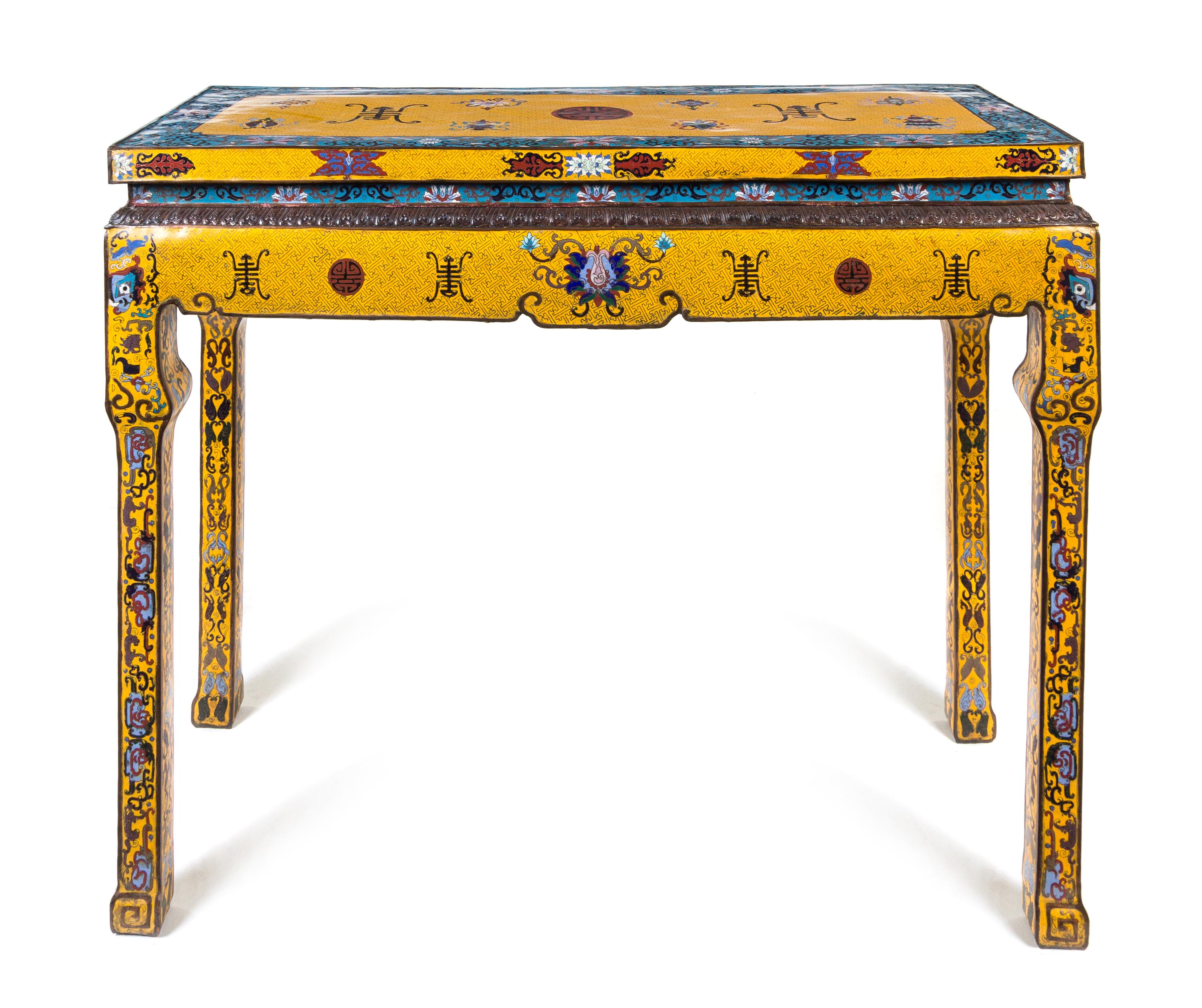 A Chinese Cloisonne Enamel Altar Table Height 32 x width 41 x depth 16 1/4 inches. — 20TH CENTURY