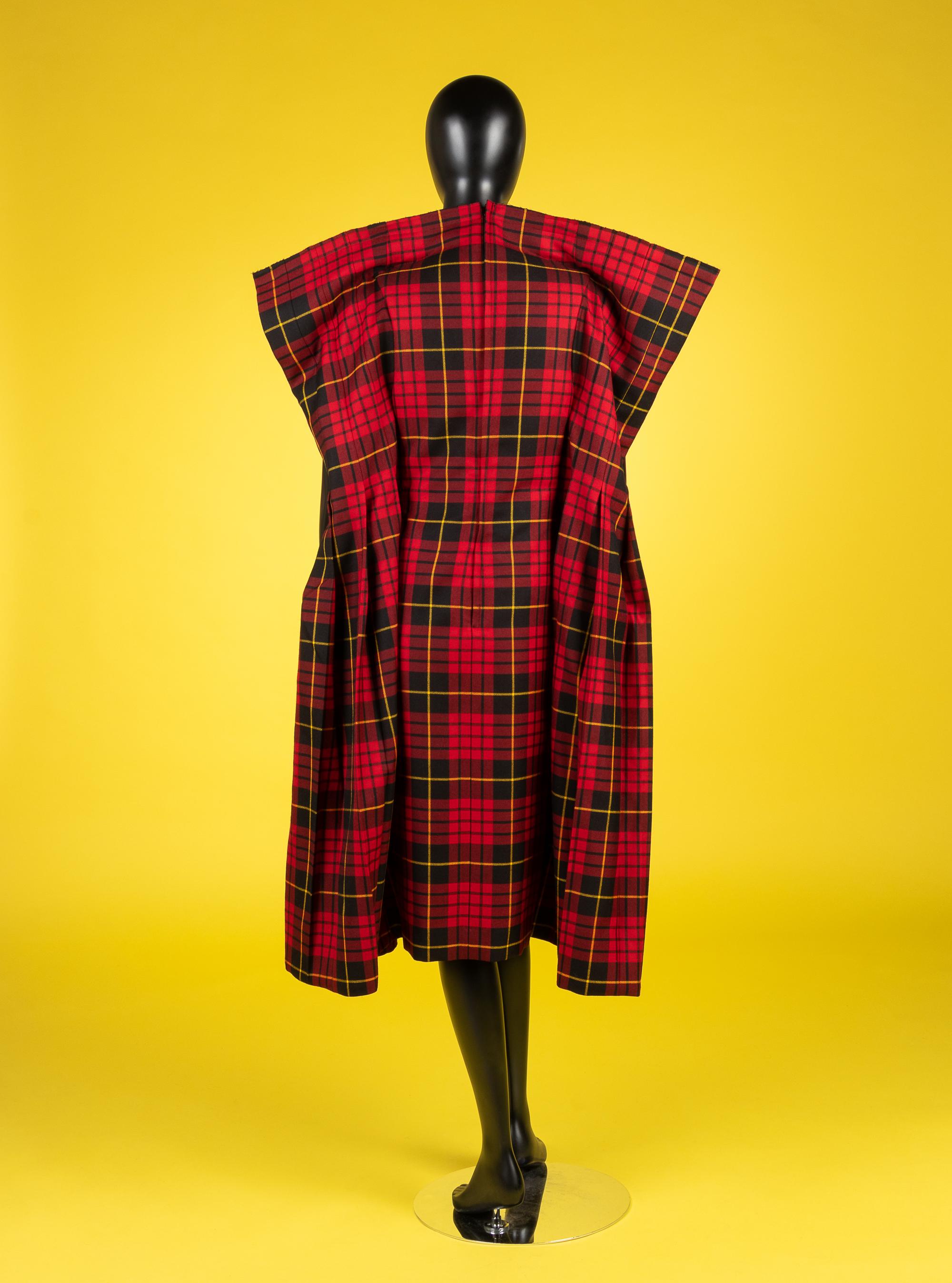 Comme des Garçons Red Tartan Plaid Pleated Dress, 2017
