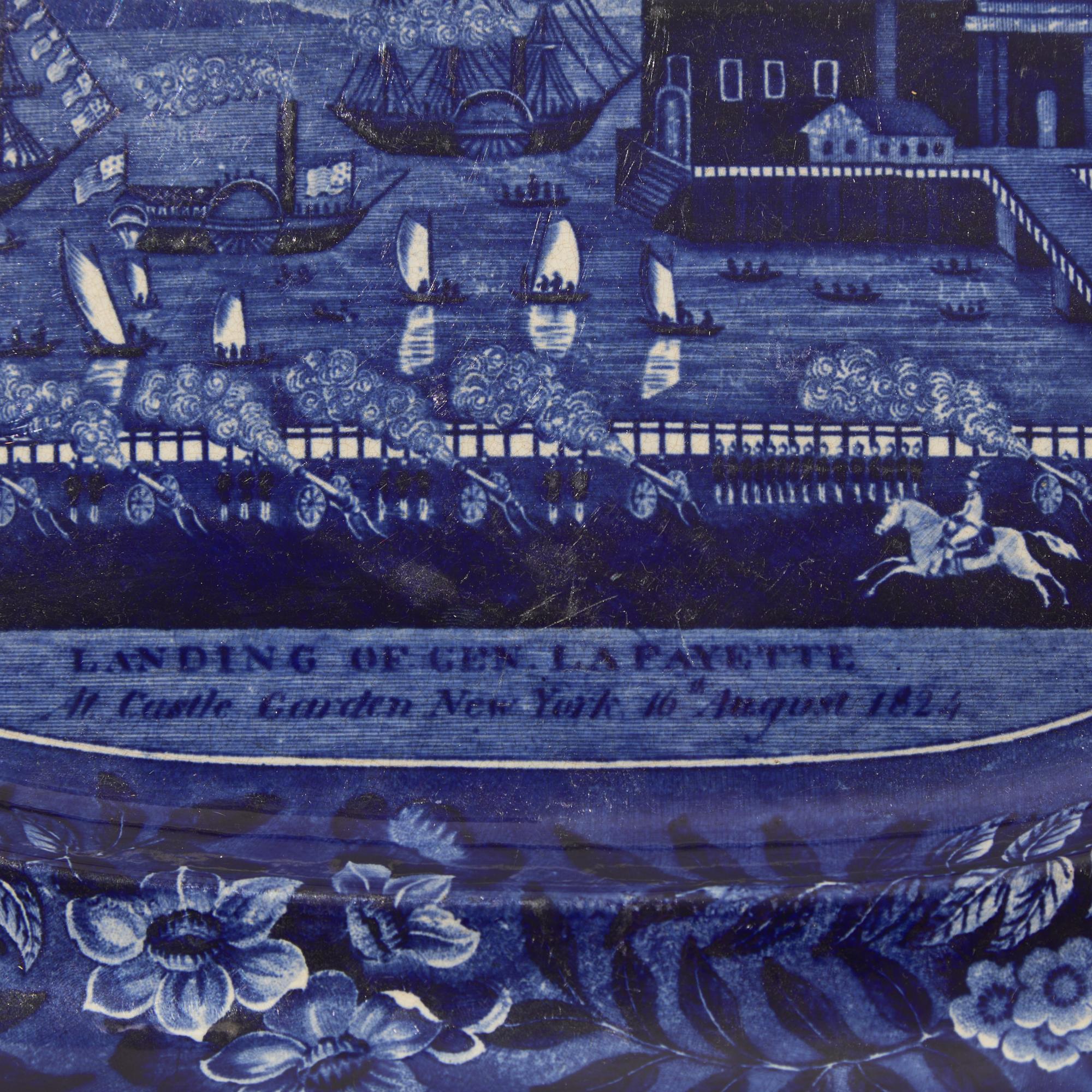 A Staffordshire Historical Blue "Landing of General Lafayette" Platter