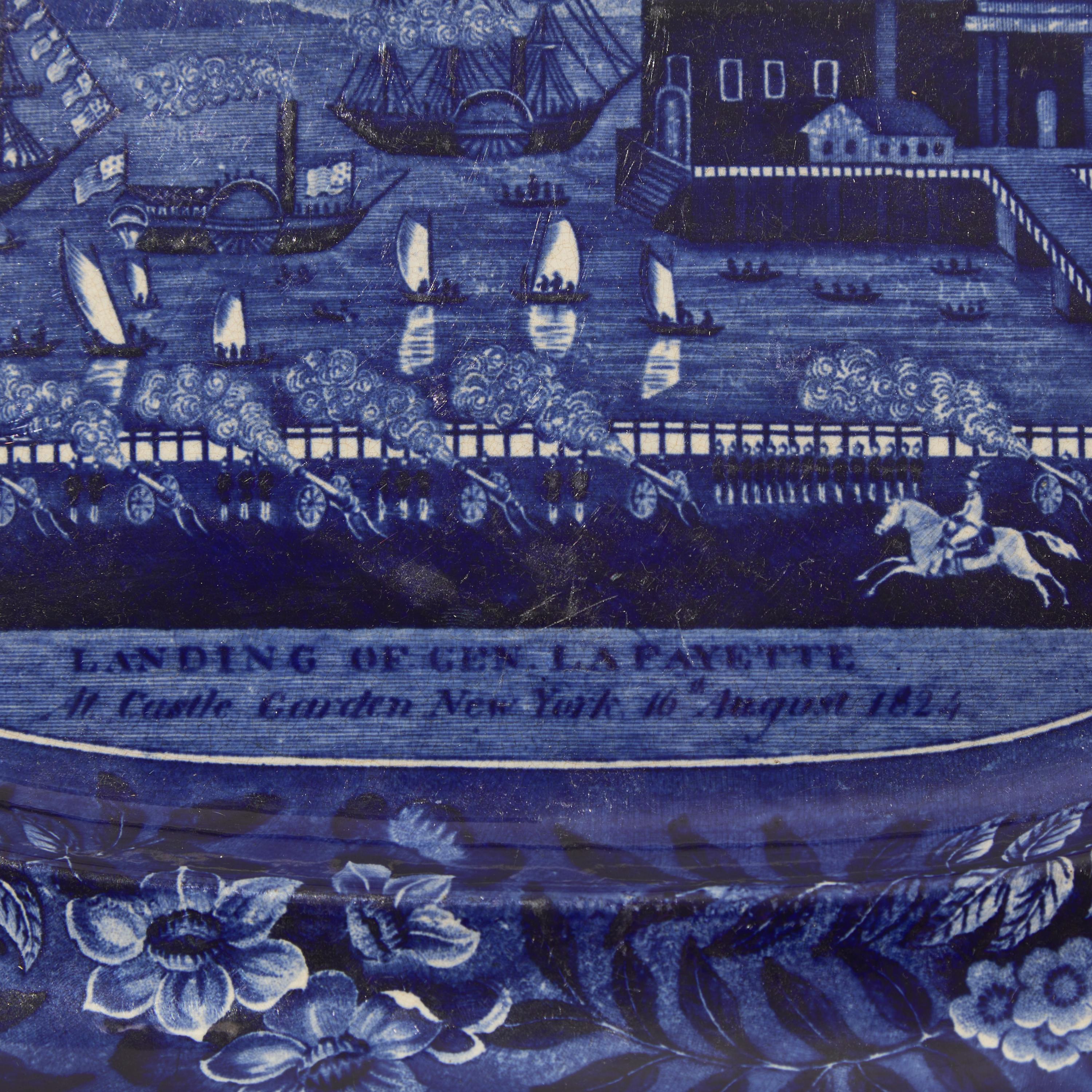 A Staffordshire Historical Blue "Landing of General Lafayette" Platter