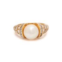 BVLGARI, YELLOW GOLD, CULTURED PEARL AND DIAMOND RING