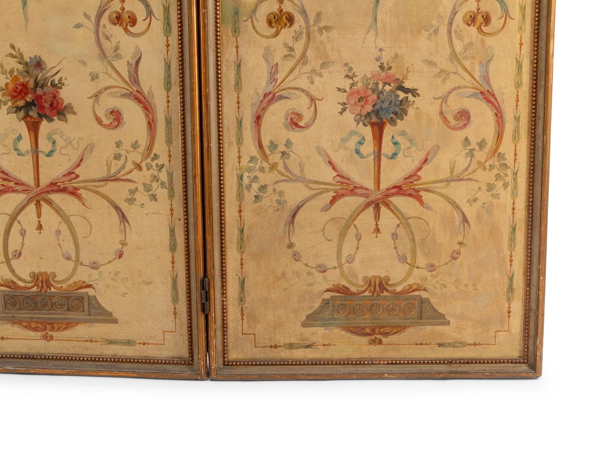 A French Painted Canvas Four-Panel Floor Screen