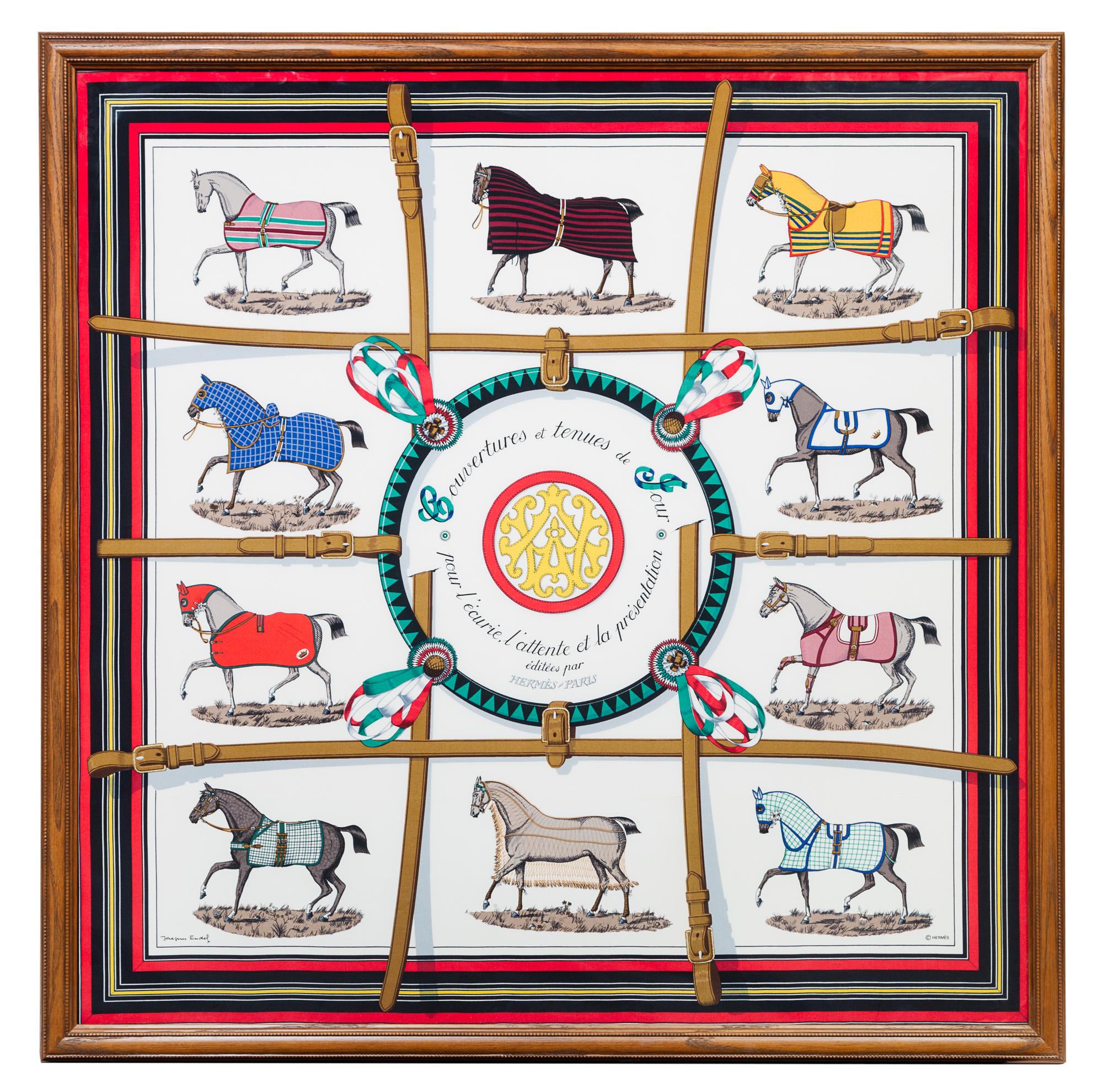 A Framed Hermes 90cm Silk Scarf, Framed: 36" x 35.75" x .75".