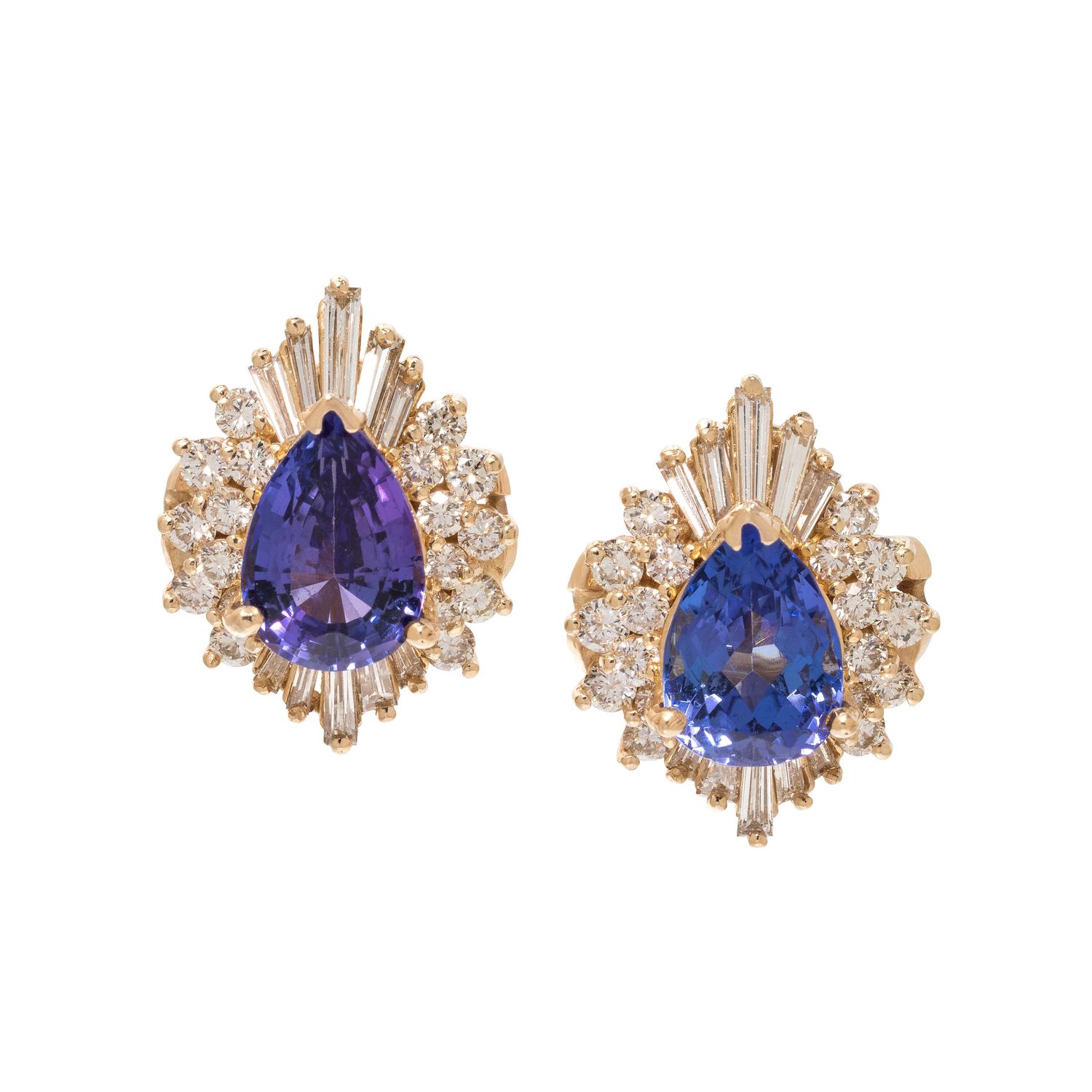 TANZANITE AND DIAMOND EARCLIPS