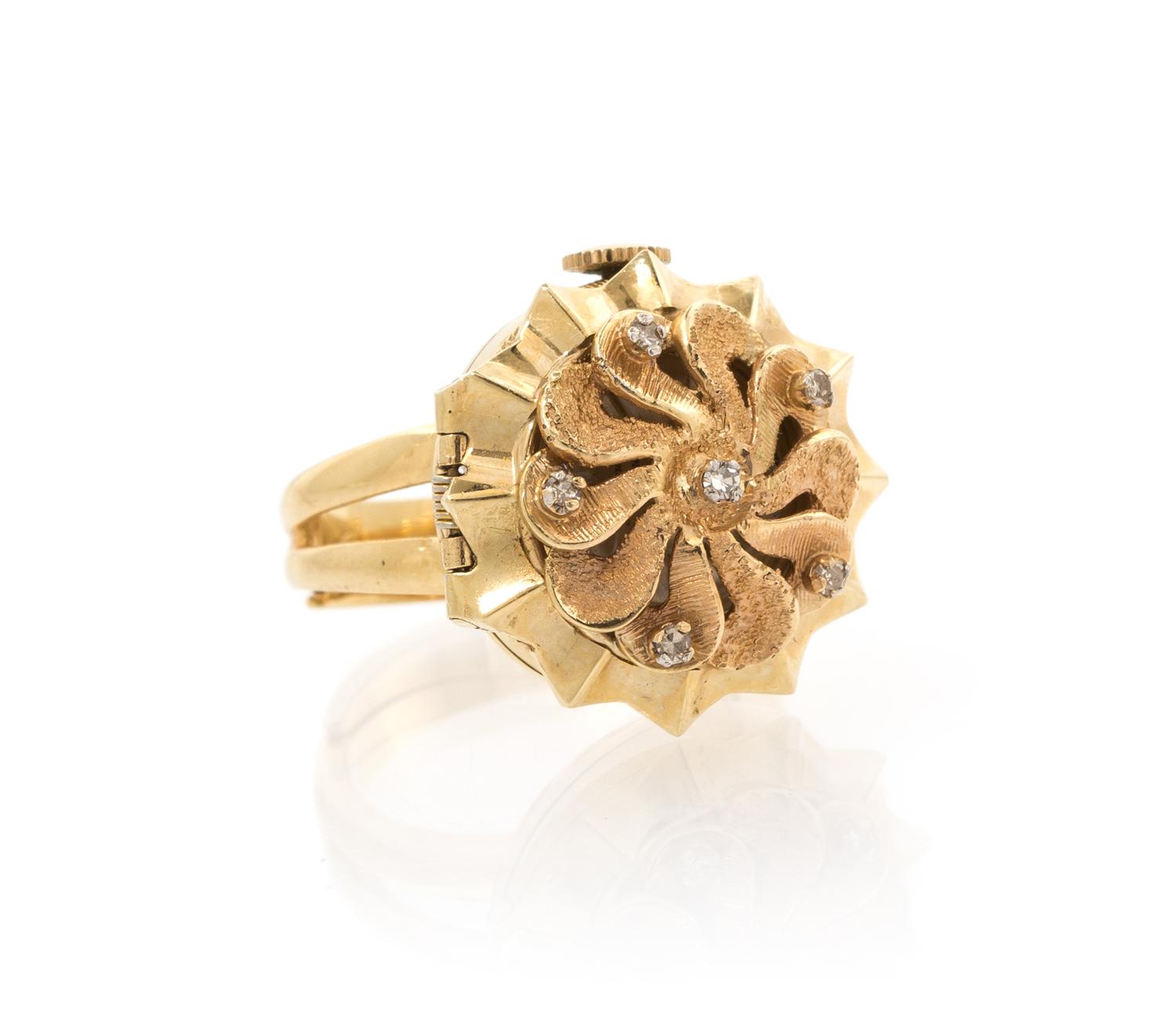 A 14 Karat Yellow Gold and Diamond Surprise Watch Ring, 9.10 dwts.