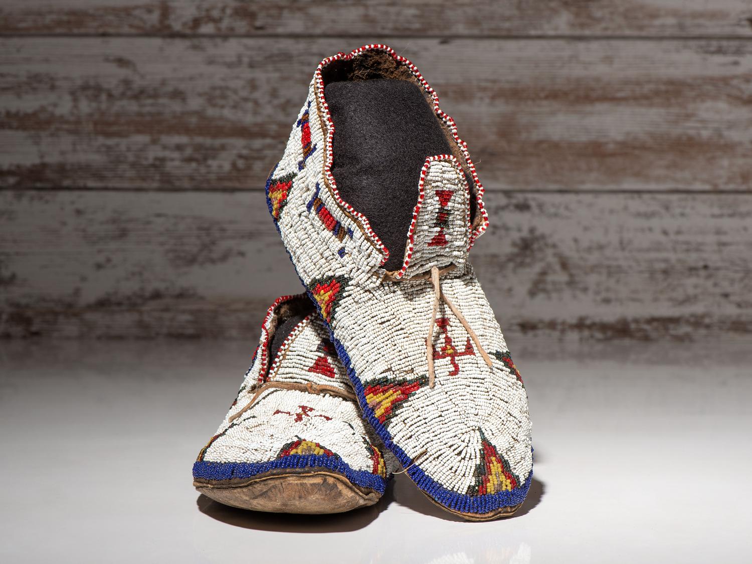 Cheyenne Beaded Hide Moccasins, with Thunderbirds