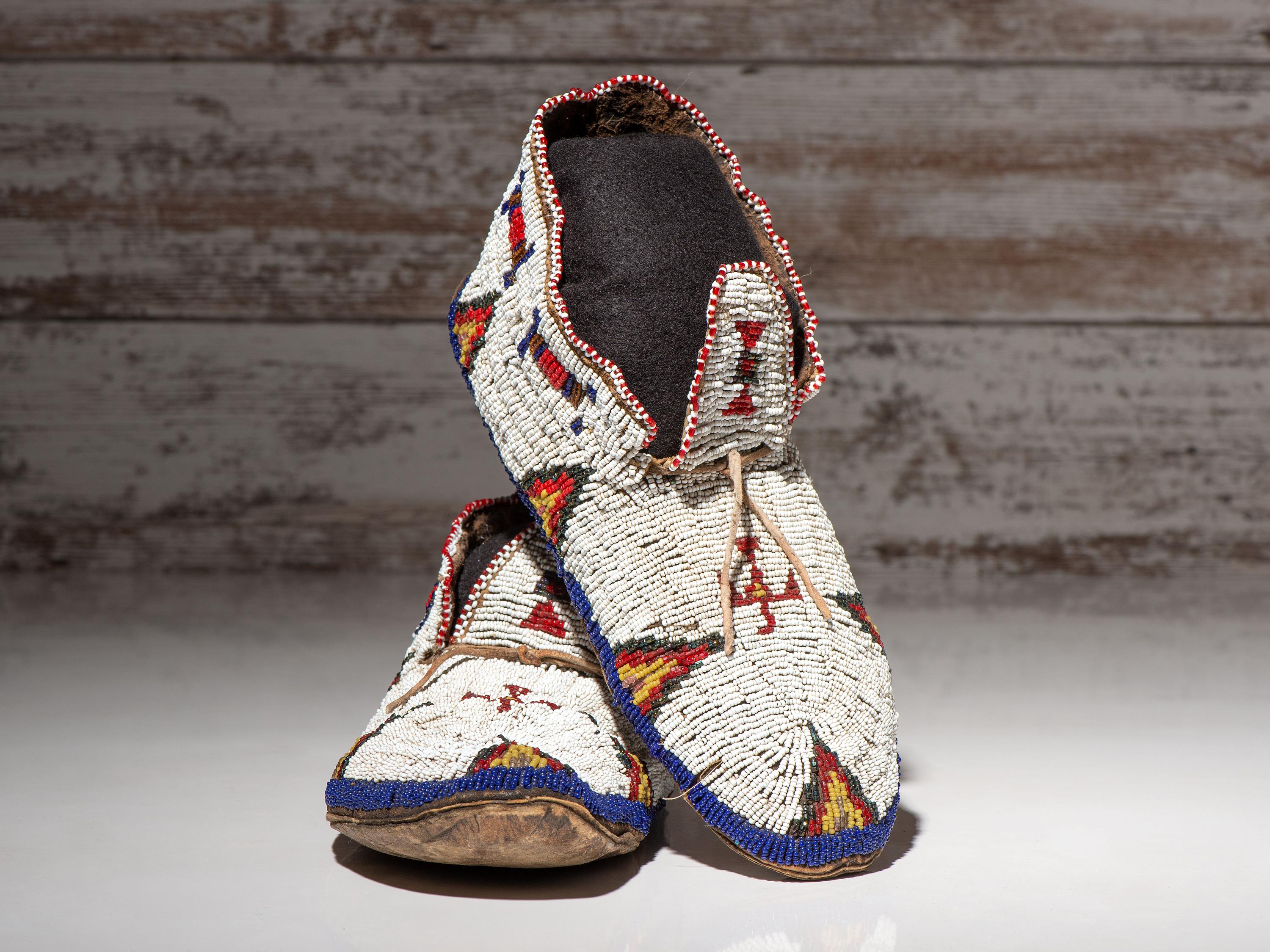 Cheyenne Beaded Hide Moccasins, with Thunderbirds