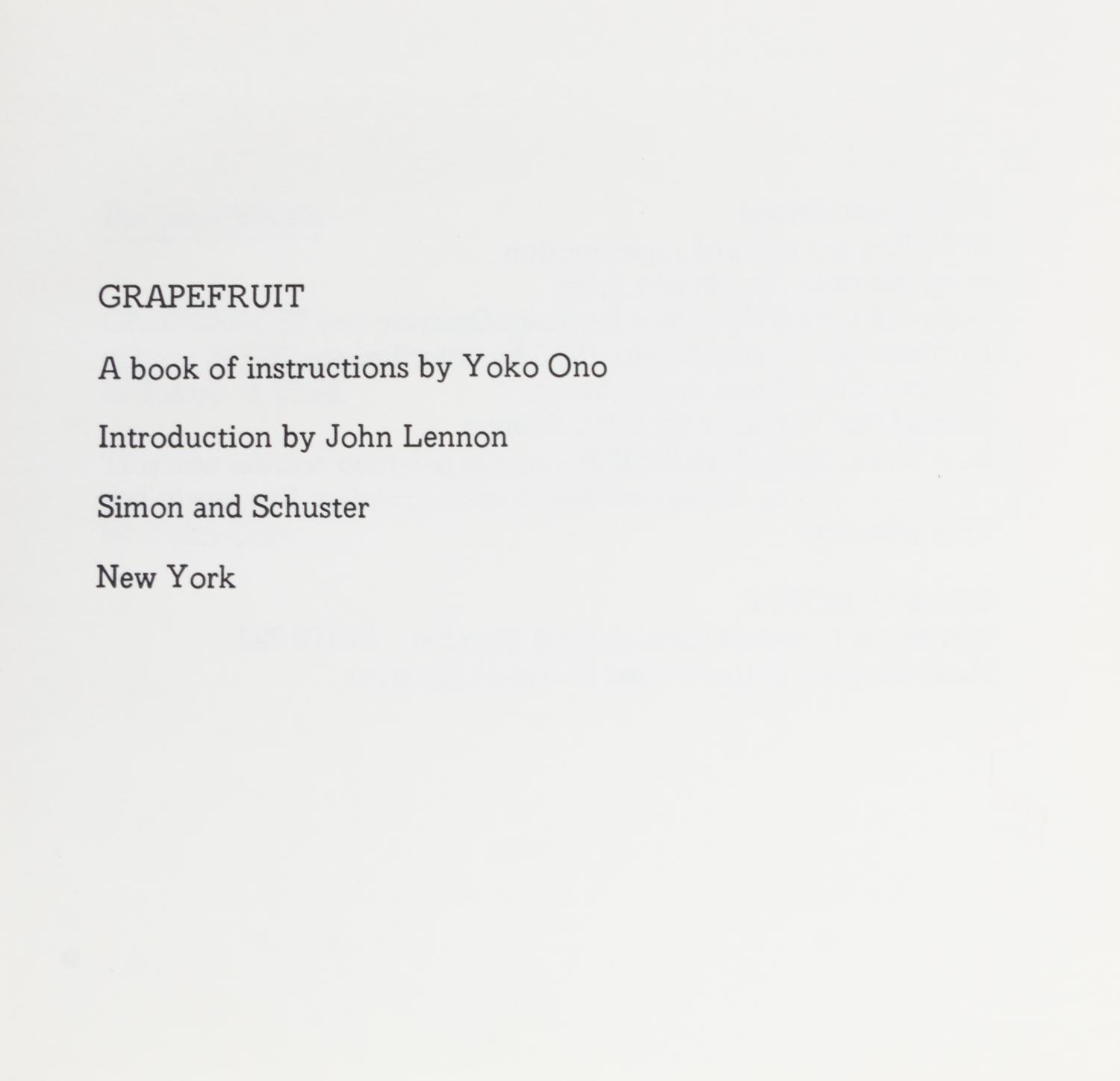 ONO, YOKO. Grapefruit. New York, 1970.