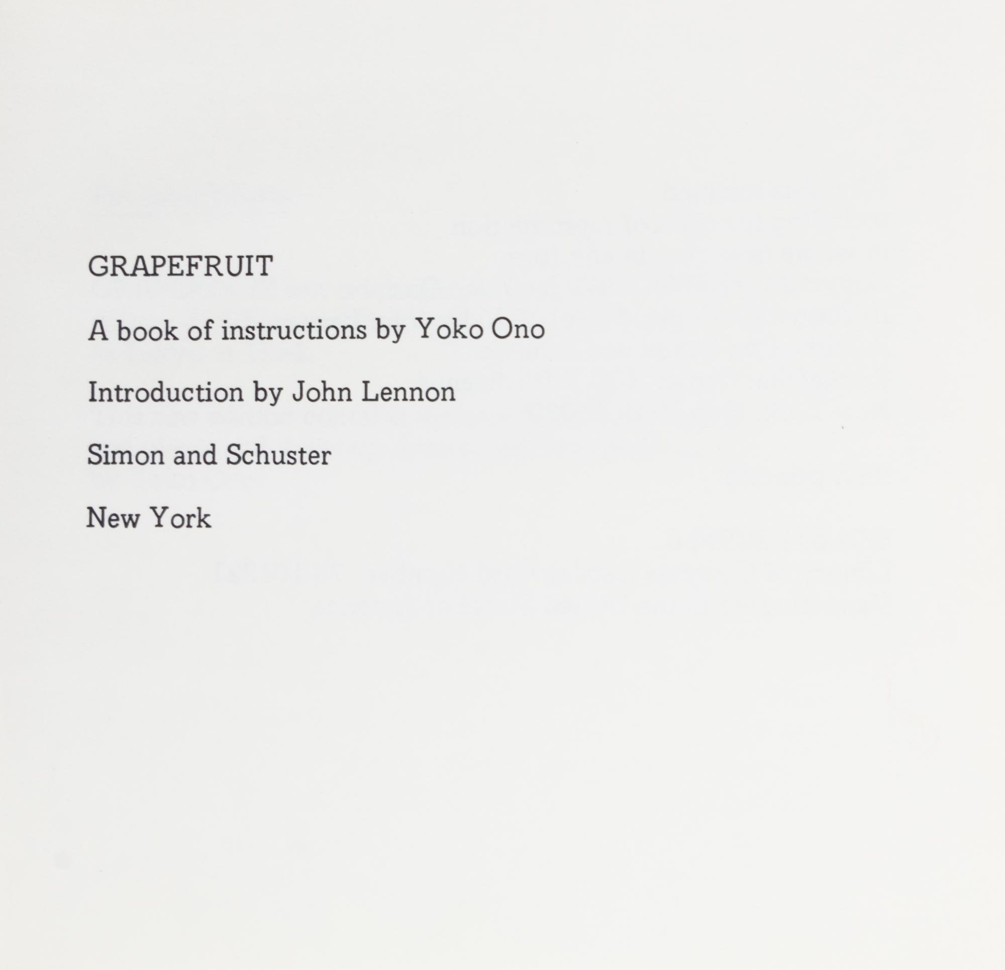 ONO, YOKO. Grapefruit. New York, 1970.