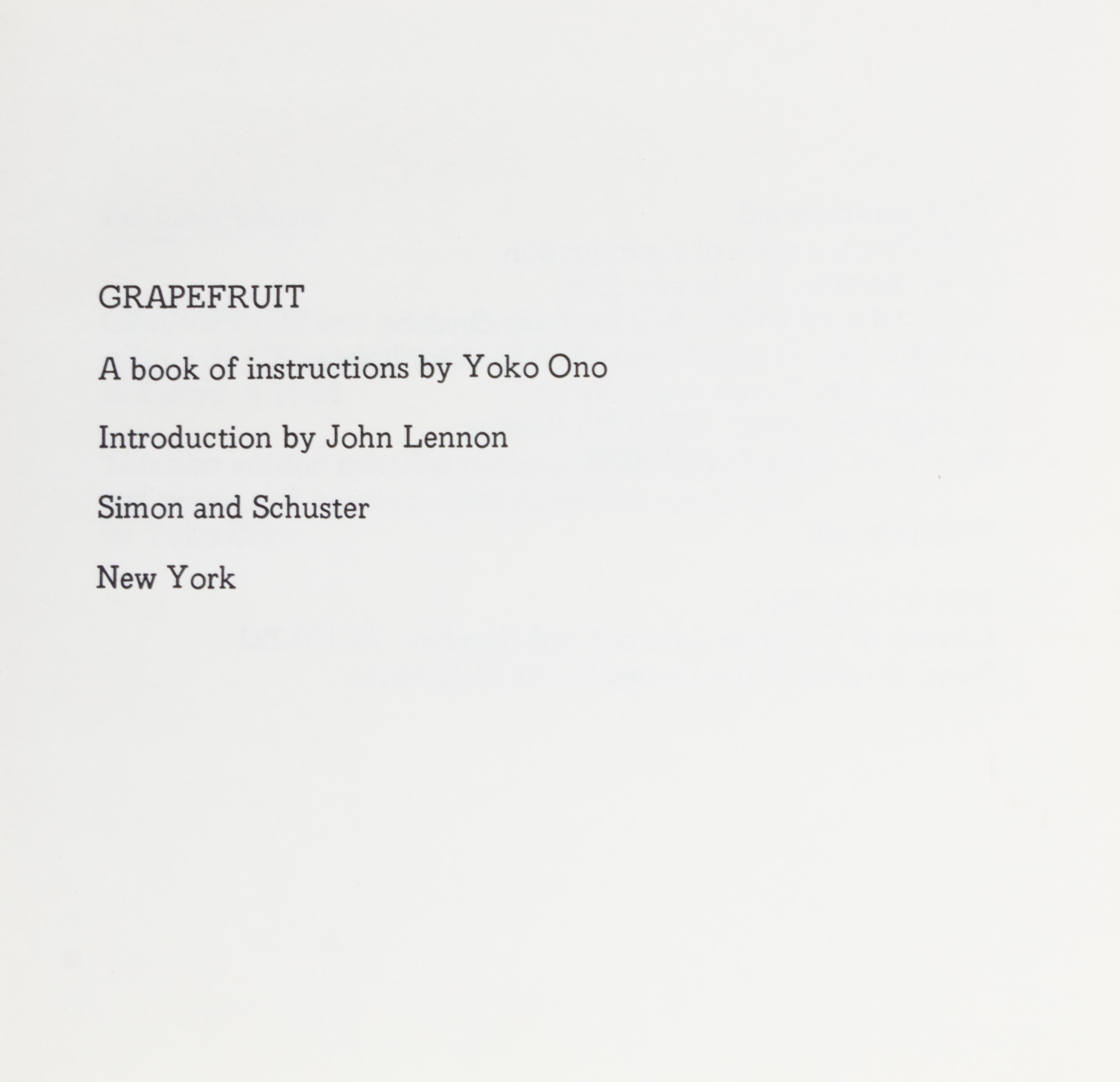 ONO, YOKO. Grapefruit. New York, 1970.