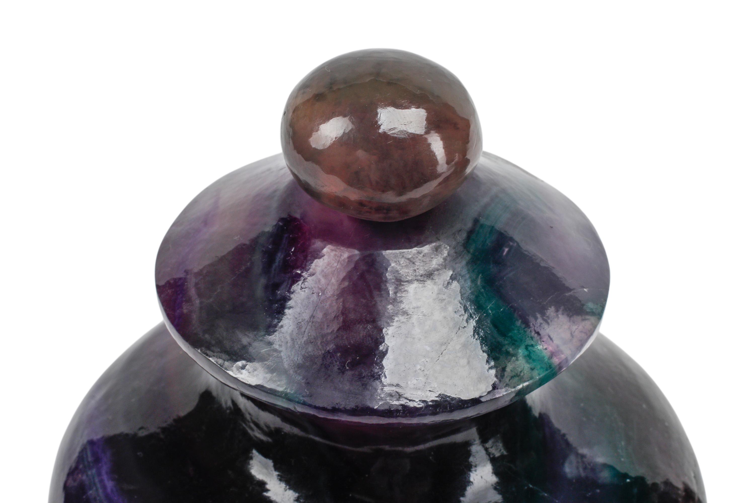 A Pair of Carved Fluorite and Marble Urn-Form Ornaments