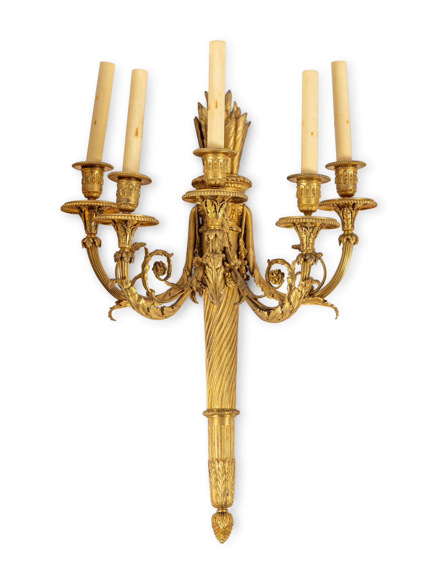 A Pair of Louis XVI Style Five-Light Sconces