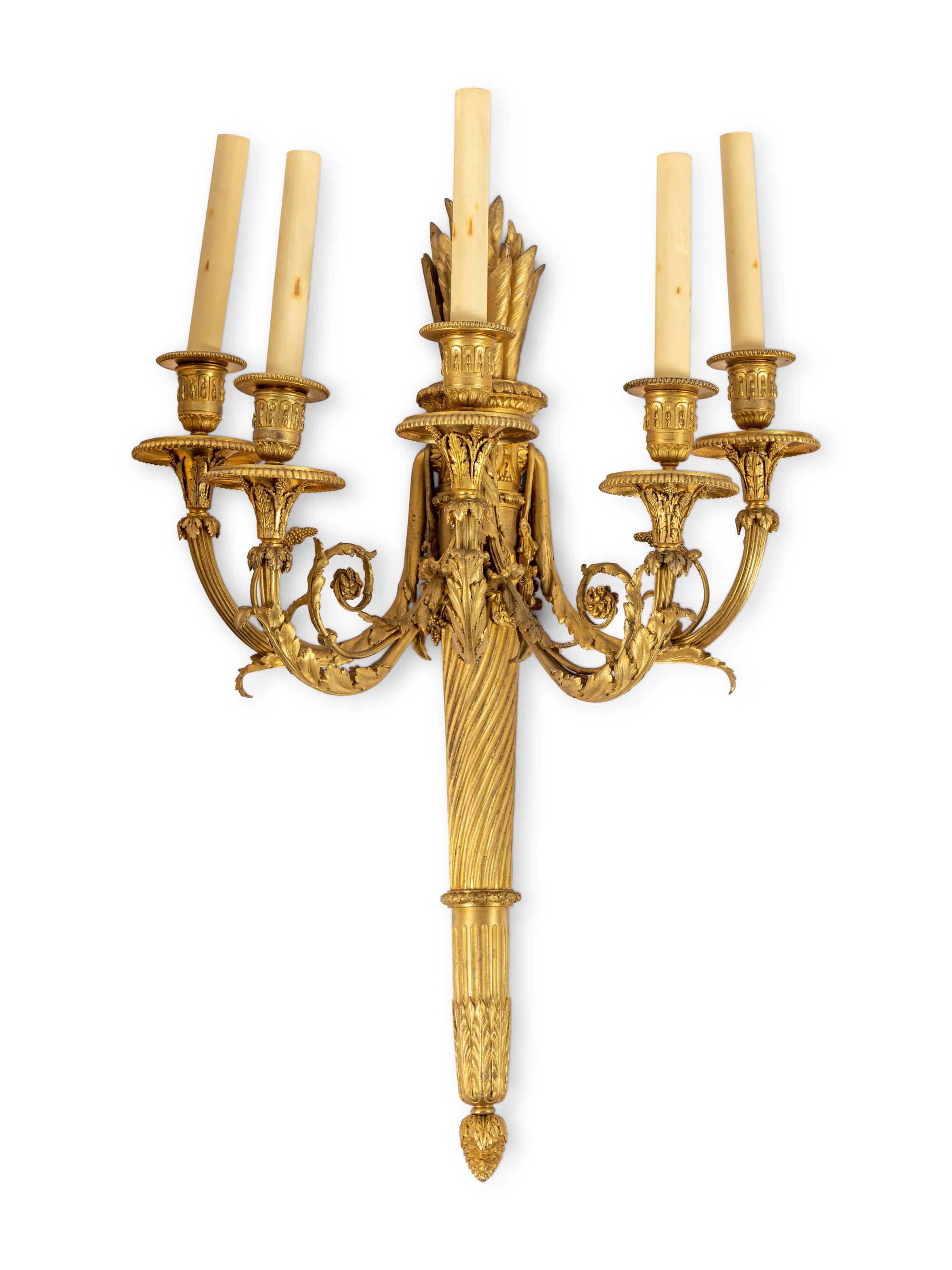 A Pair of Louis XVI Style Five-Light Sconces