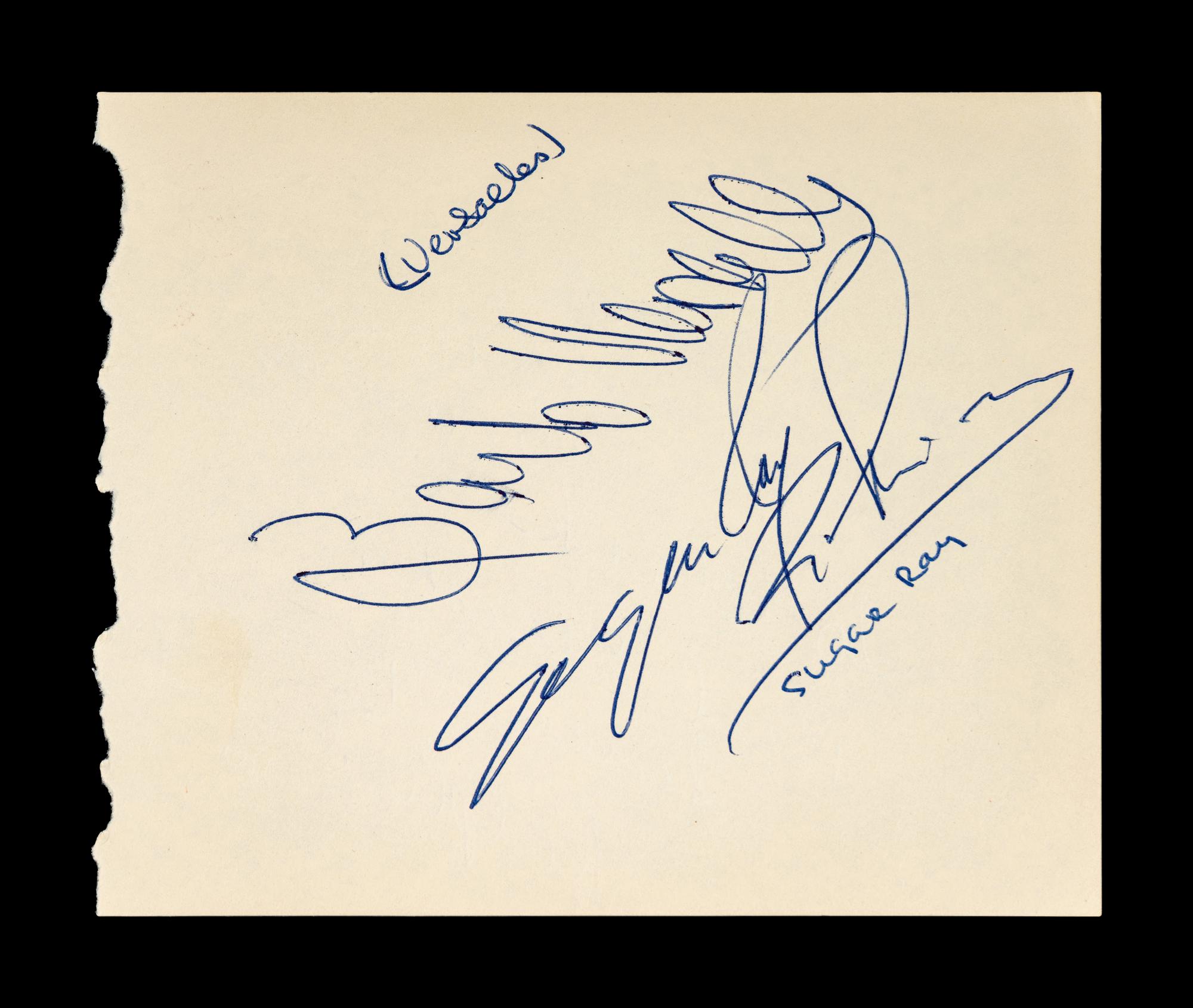A Group of Sugar Ray Robinson, Jake LaMotta and Rocky Graziano Signed Autograph Items,