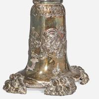 A pair of silver metal table lamps in the form of two-light candelabra Edward F. Caldwell & Co. (active 1895-1959), New York, NY, early 20th century