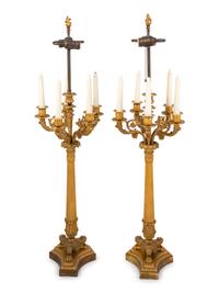 A Pair of Empire Gilt Bronze Five-Light Candelabra