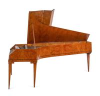 An Austrian Enamel Inset Burlwood Harpsichord
