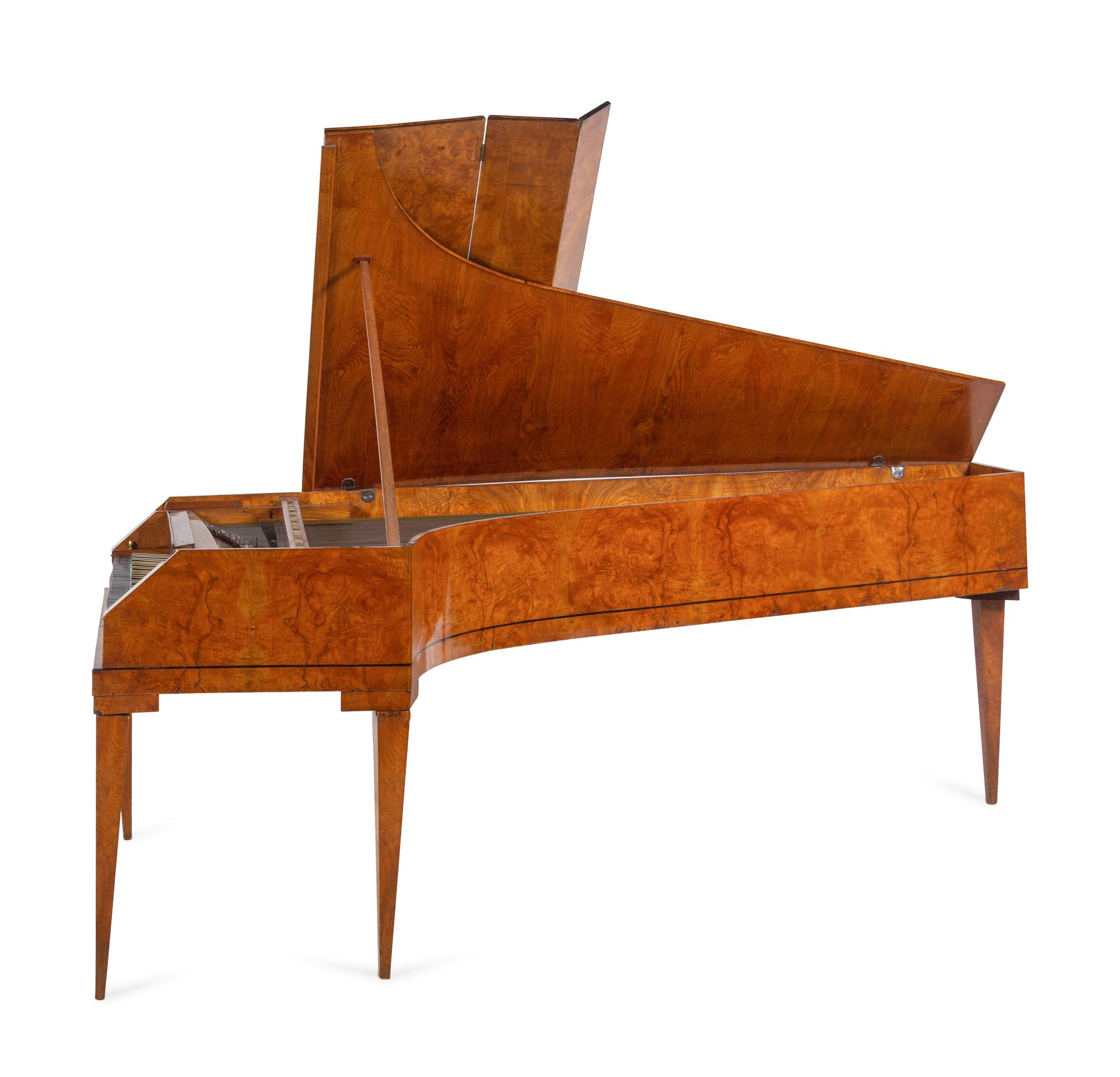 An Austrian Enamel Inset Burlwood Harpsichord