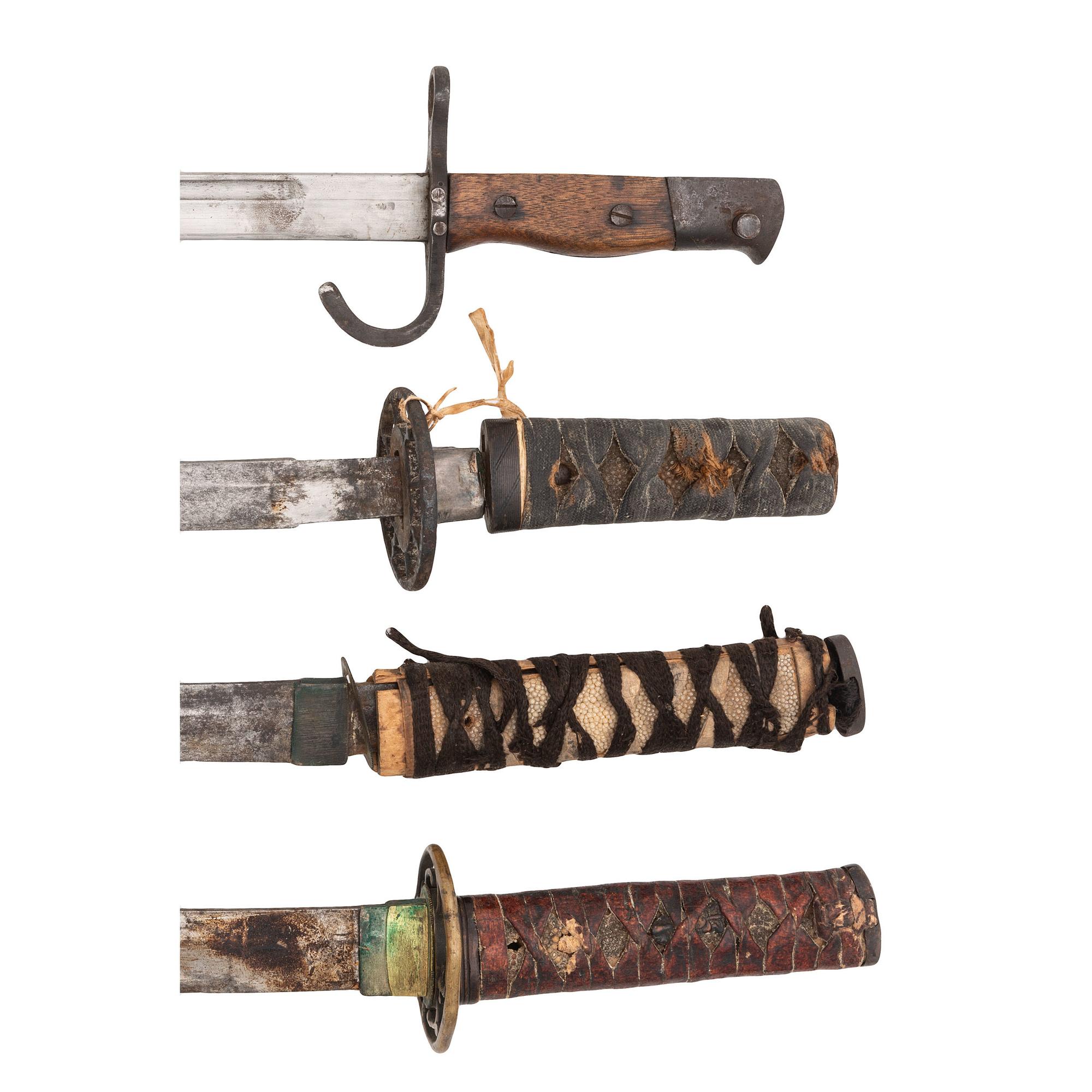 Lot of 4 Japanese Edged Weapons Including: 3 Wakizashi and a Type 30 Bayonet
