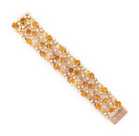 YELLOW GOLD, CITRINE AND CULTURED PEARL BRACELET