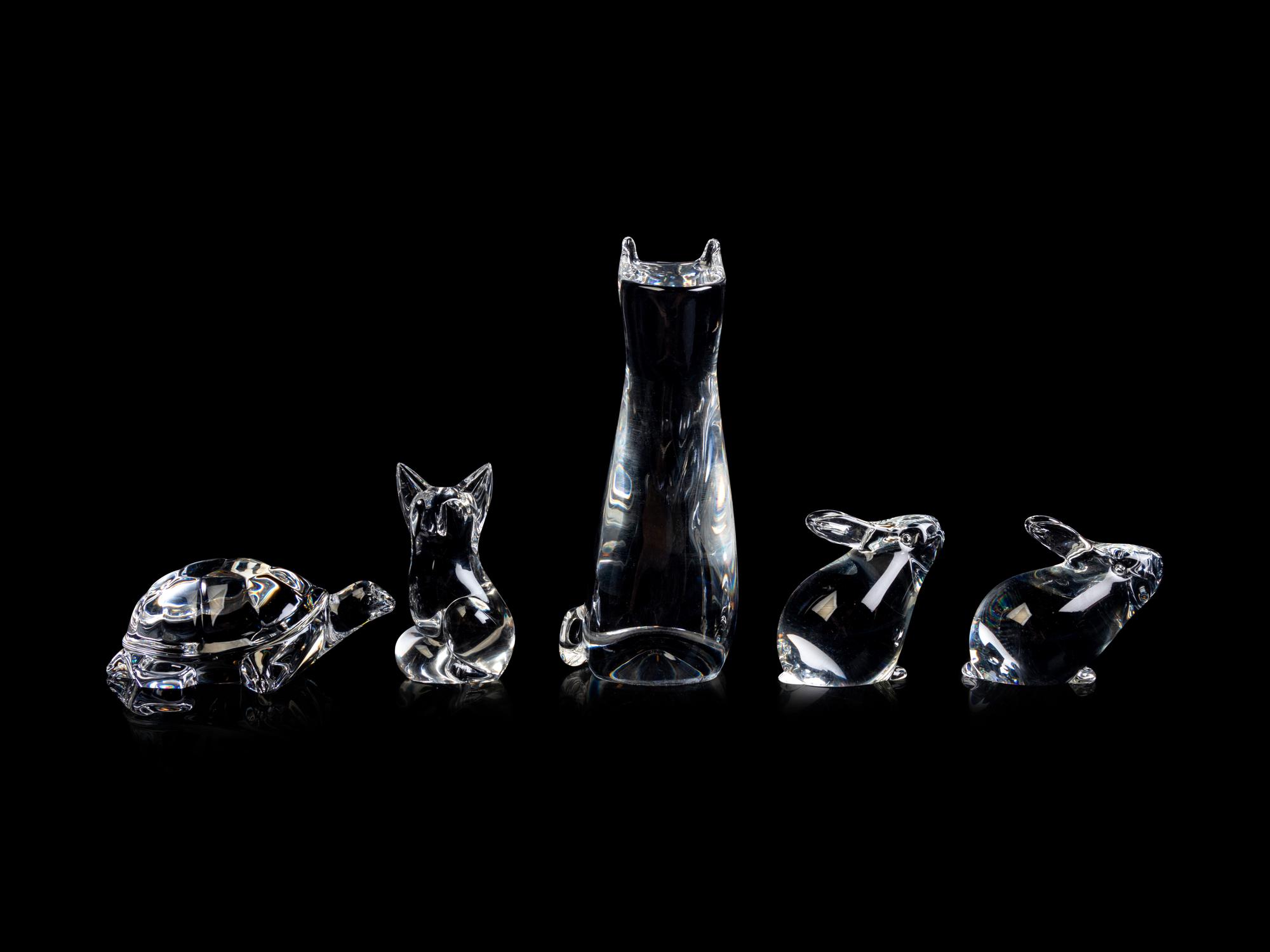 A Group of Five Steuben Glass Figures of Animals
