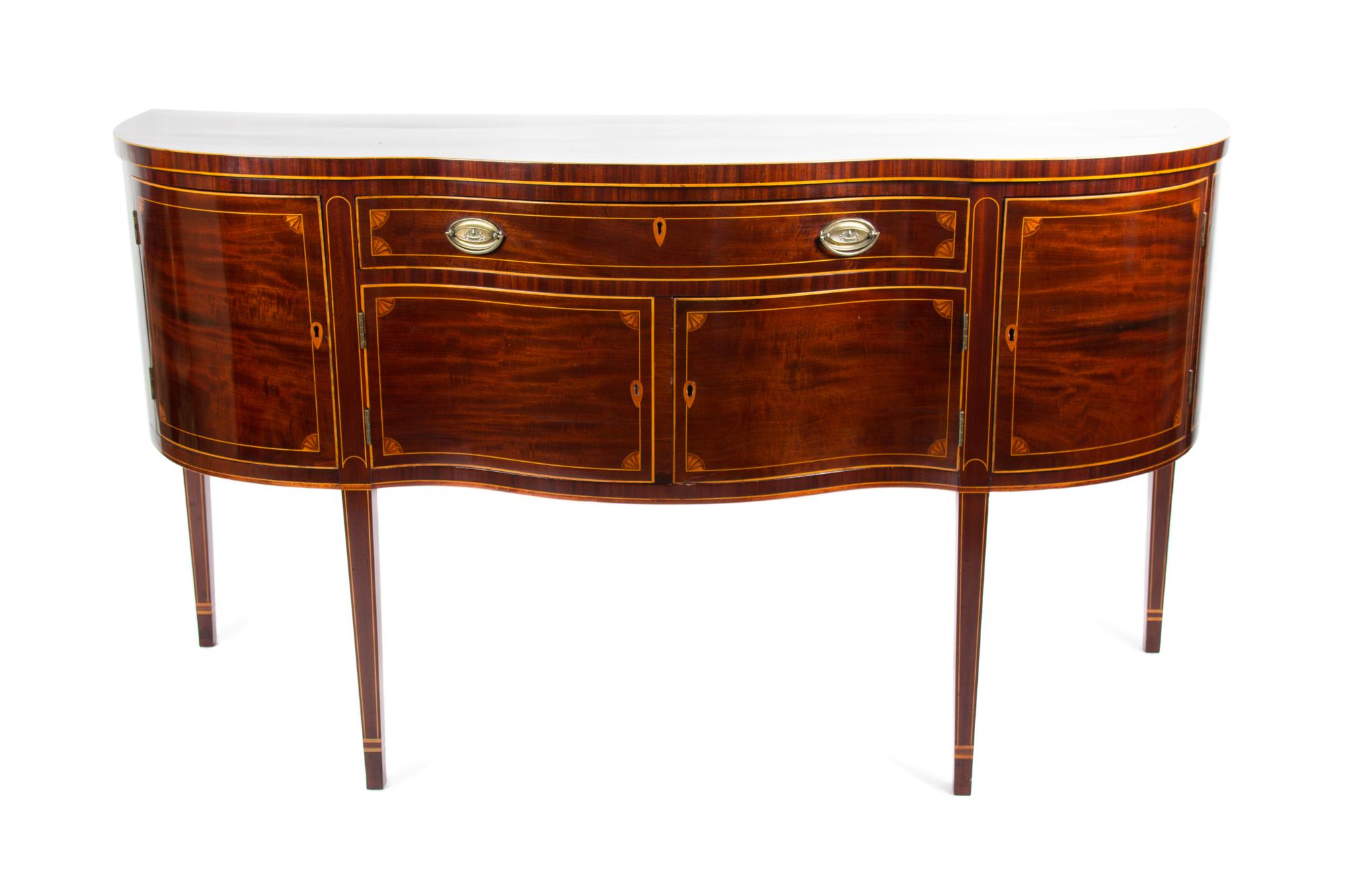 A Hepplewhite Inlaid Mahogany Sideboard Height 37 x width 67 1/2 x depth 25 1/2 inches. — Baltimore, 19TH CENTURY
