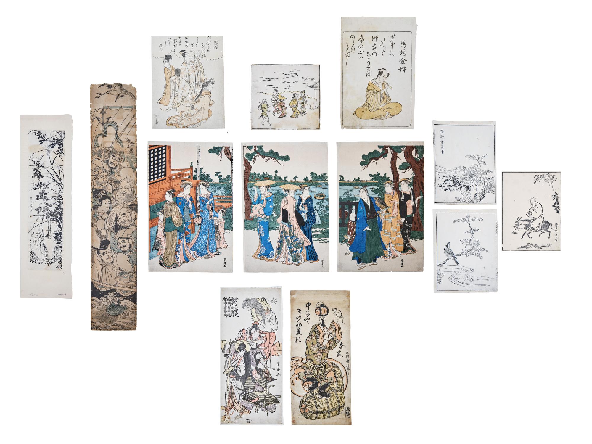 Eleven Assorted Japanese Woodblock Works, 18th-19th Century