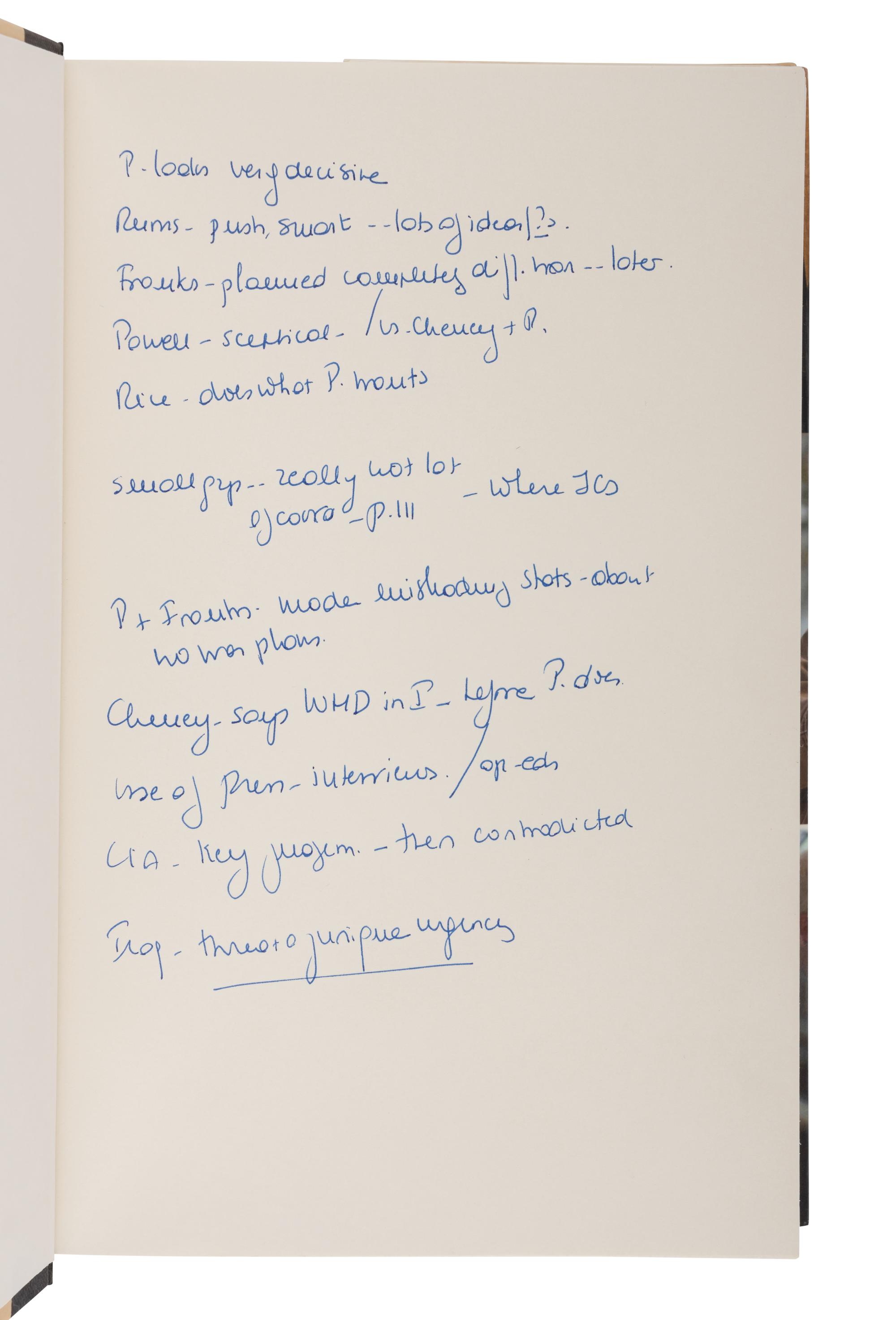 WOODWARD, Bob. Plan of Attack. 2004. FIRST EDITION. WITH ANNOTATIONS IN MADELEINE ALBRIGHT’S HAND.