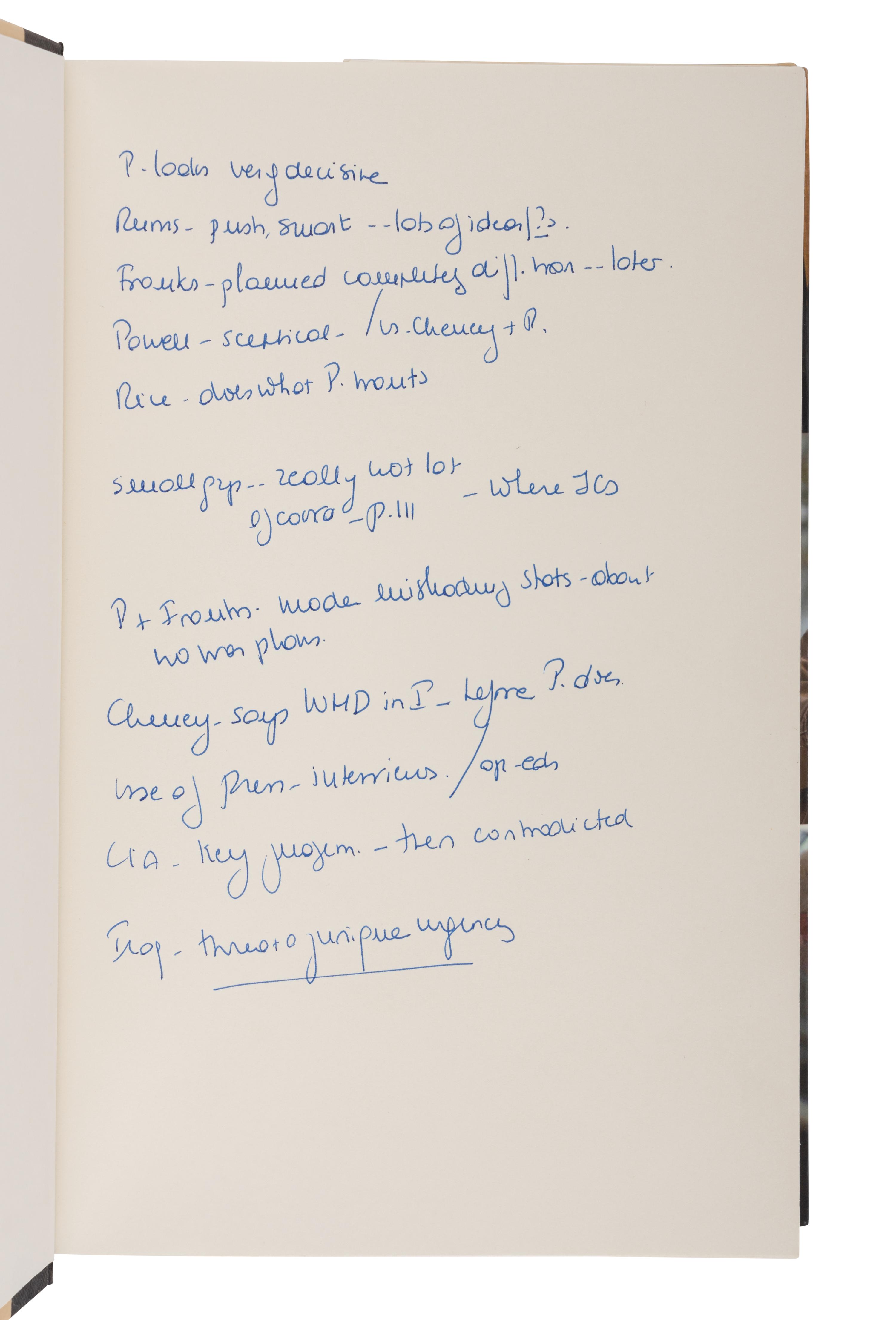 WOODWARD, Bob. Plan of Attack. 2004. FIRST EDITION. WITH ANNOTATIONS IN MADELEINE ALBRIGHT’S HAND.