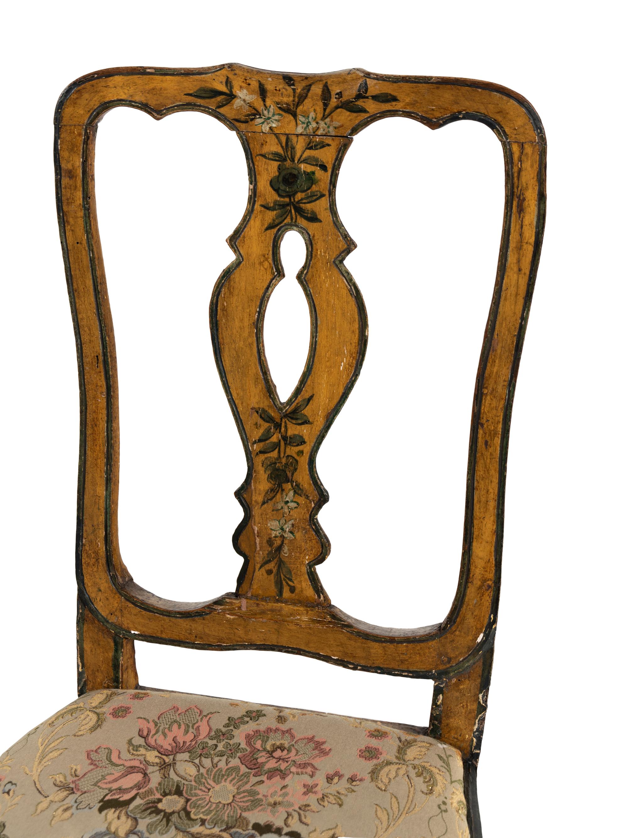 A Pair of North Italian Polychrome Painted Side Chairs