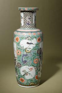 A Famille Verte Porcelain Rouleau Vase