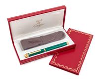 A Must de Cartier Gold-Plate and Simulated Malachite Roller Ball Pen
