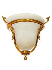 A Pair of Bronze and Opaque White Glass Pendant Lanterns — 20TH CENTURY