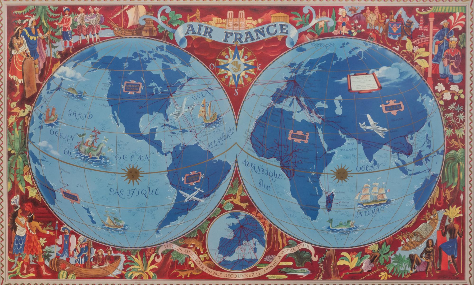 A Pair of Reproduction Air France Advertising Posters — 20TH CENTURY