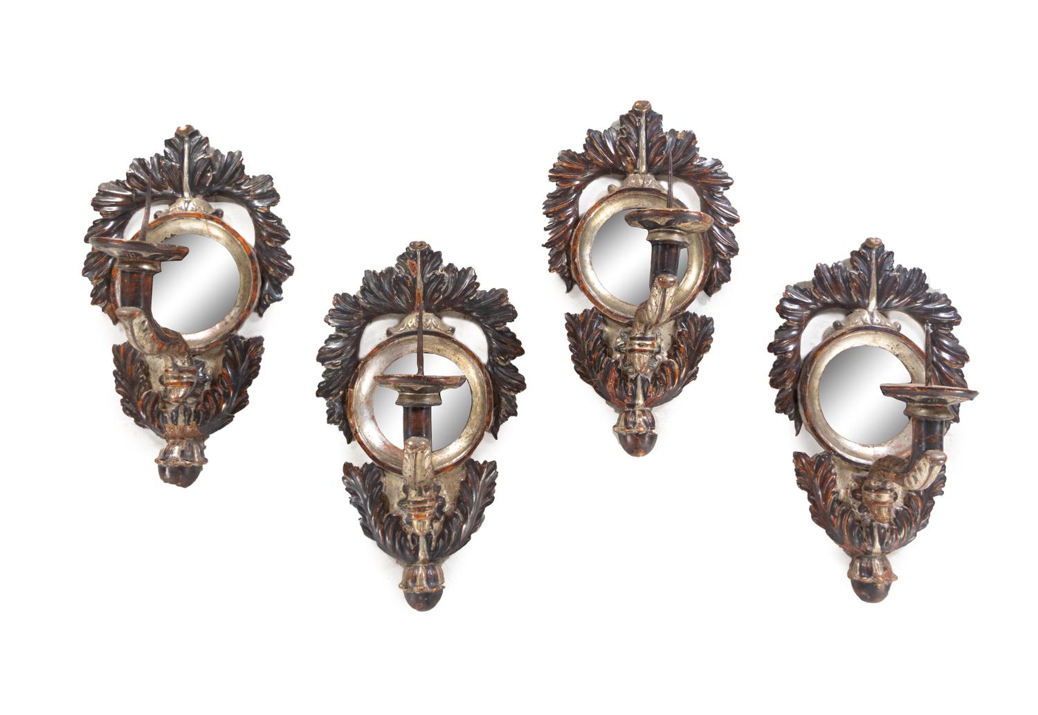 A Set of Four Italian Silvered Metal Single-Light Sconces