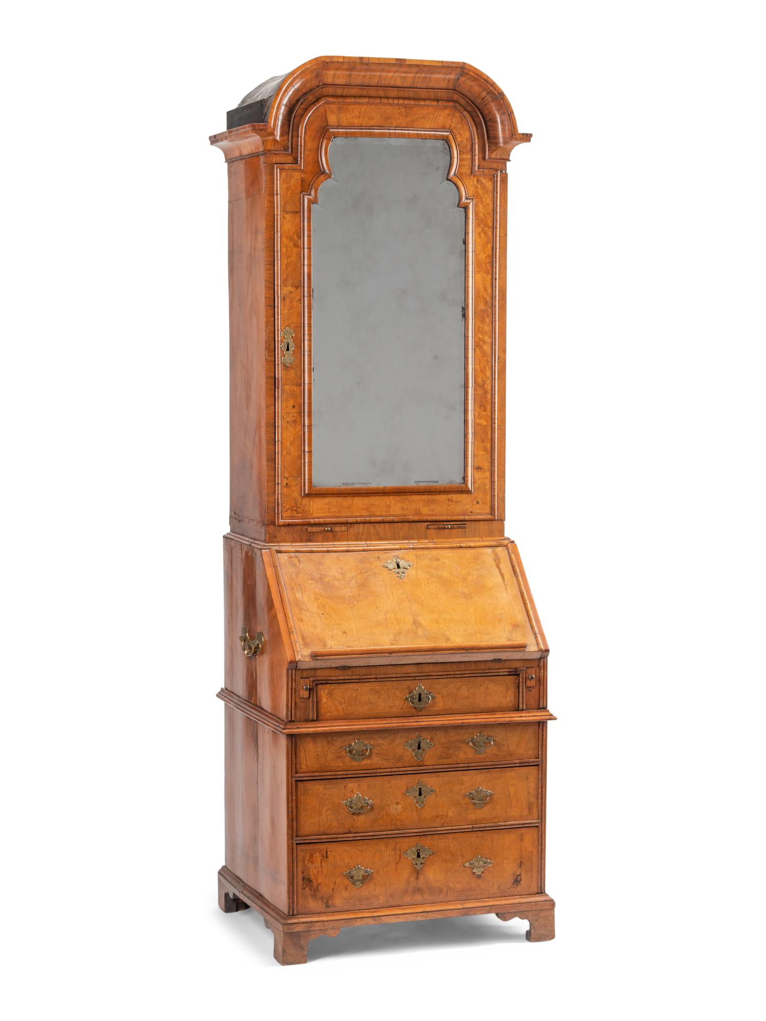A George II Burl Walnut Bureau Cabinet