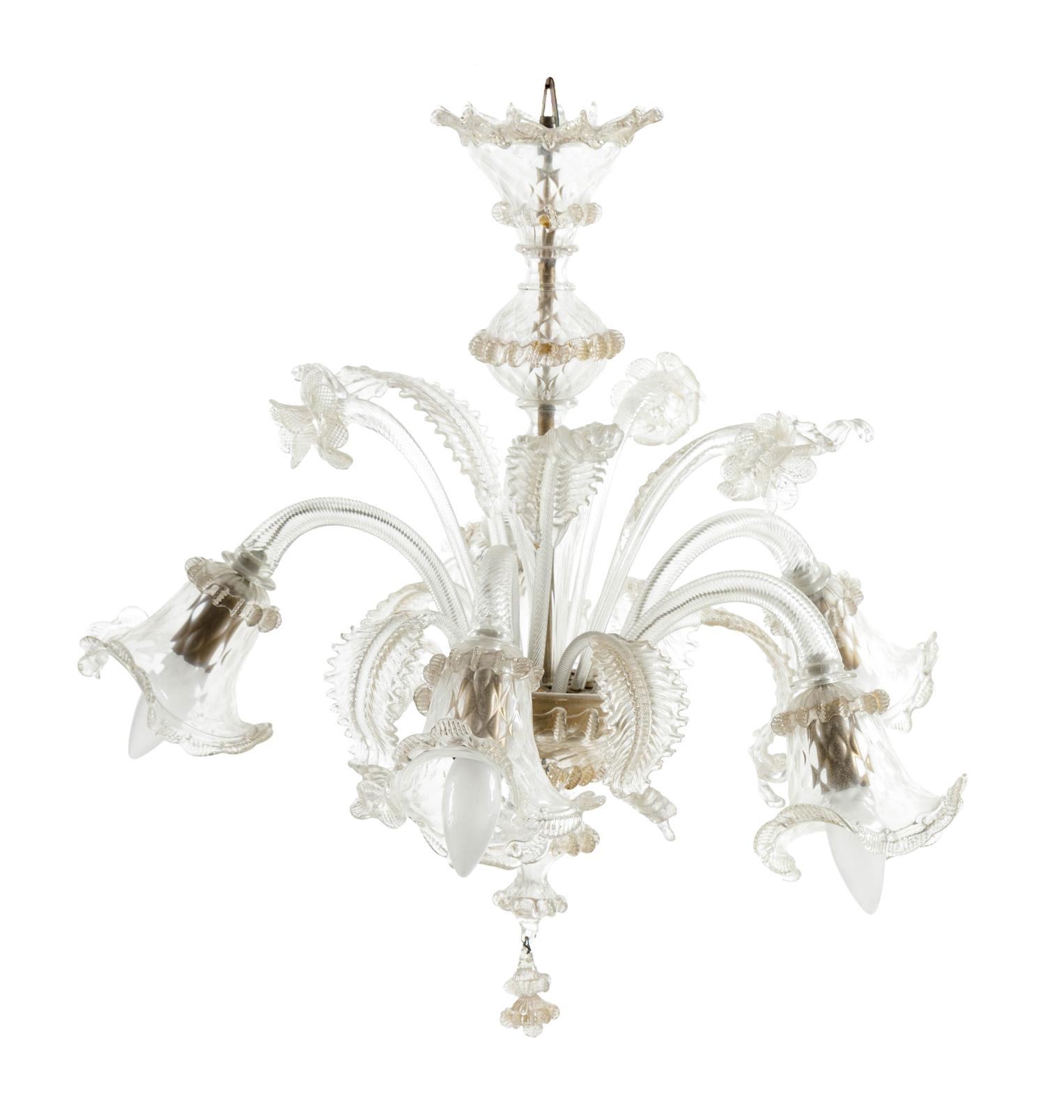 A Venetian Cut Glass Five-Light Chandelier