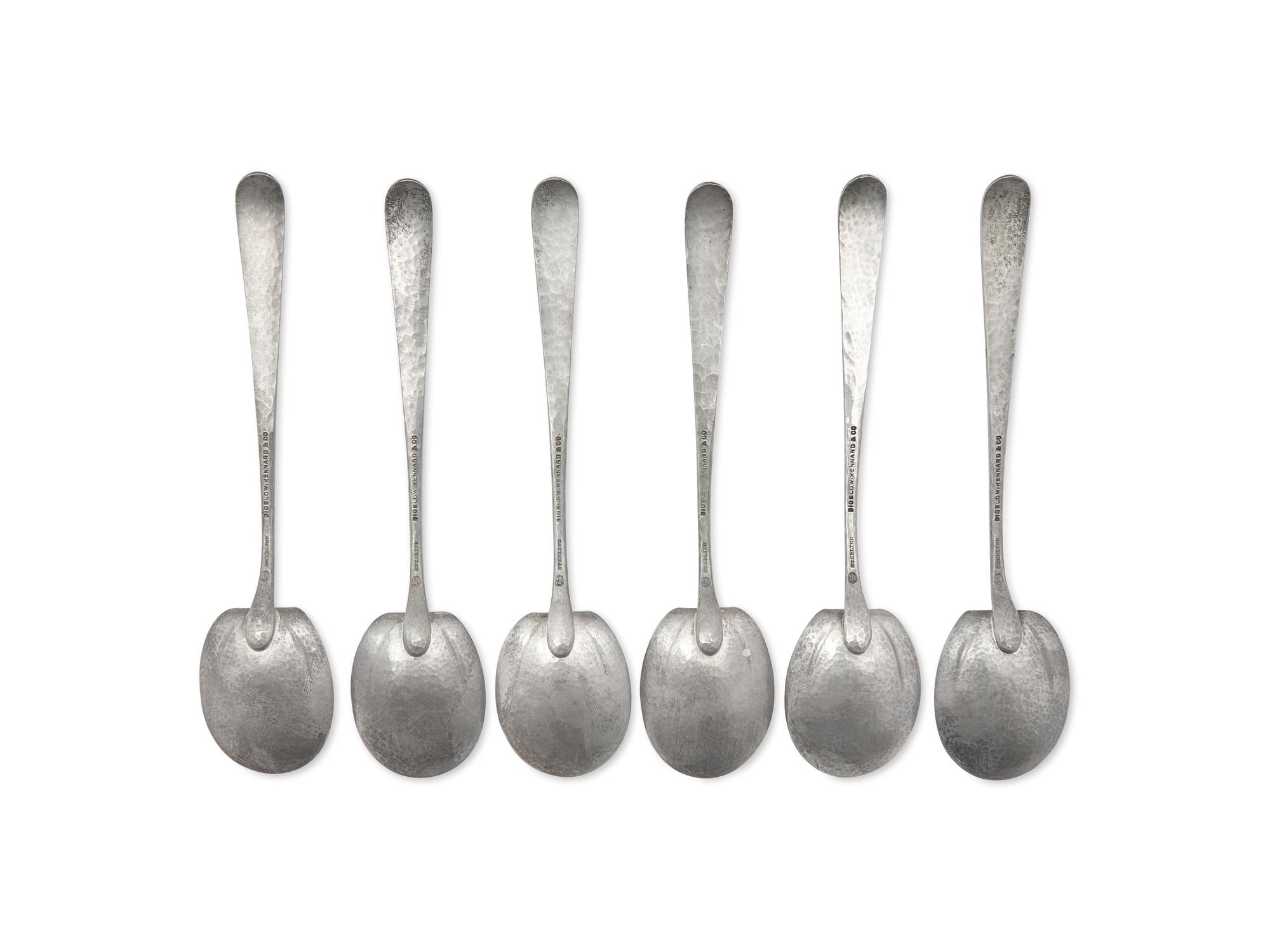 A Set of Six Arts & Crafts Hammered Silver Teaspoons